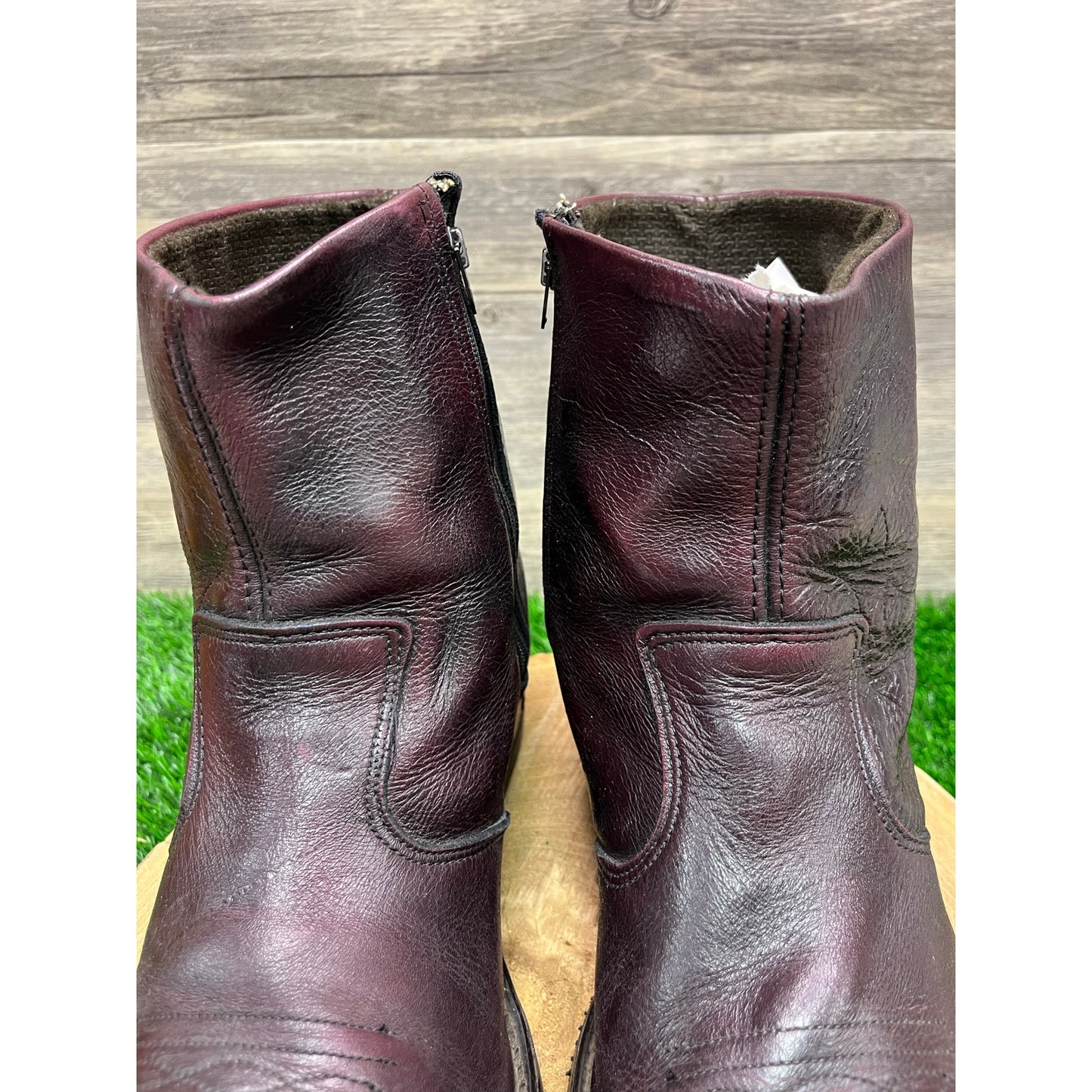 Unknown Men - Size 11.5 - Burgundy Ankle Zipper Steel Toe Boots