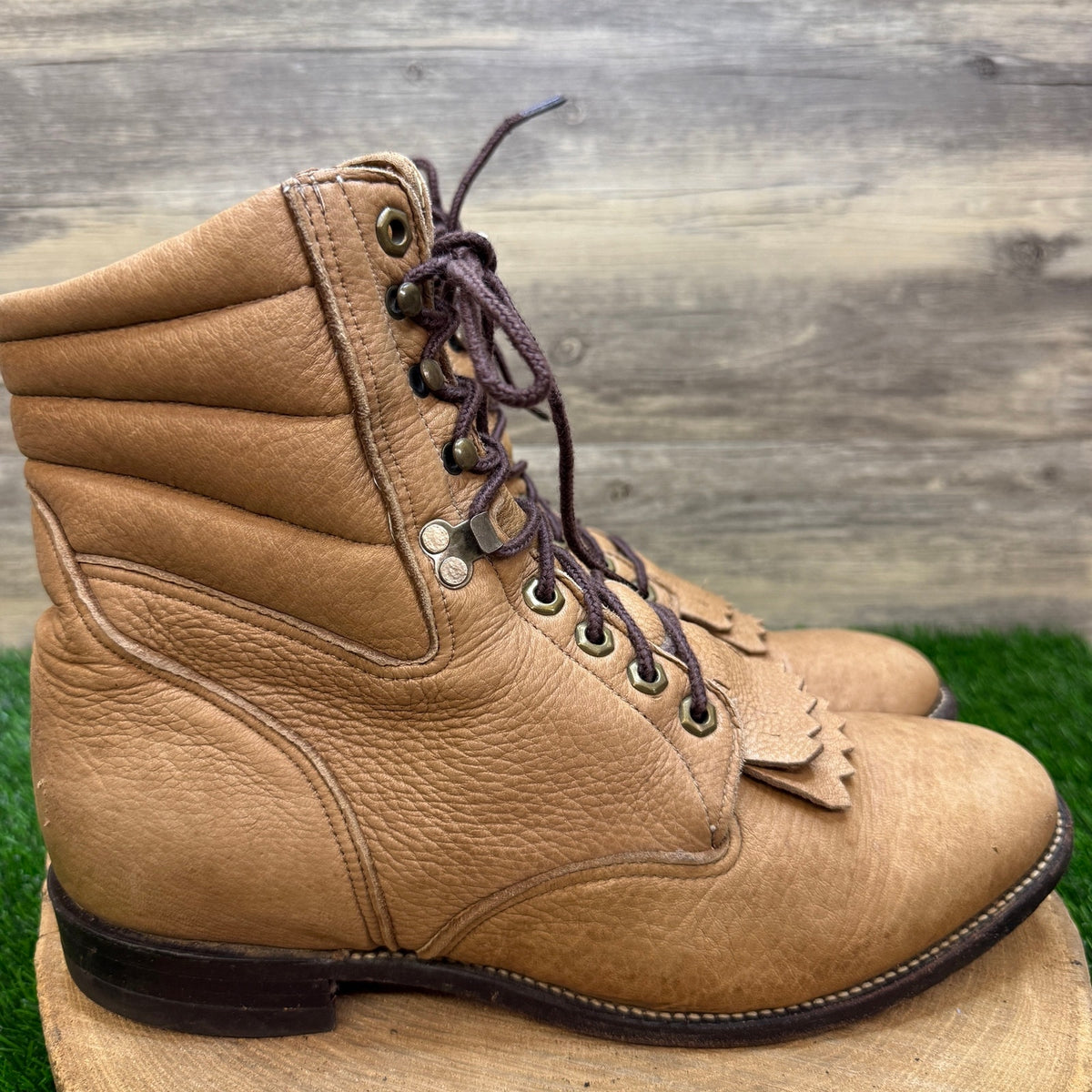 Justin Men - Size 10.5D - Beige Soft Leather Lace Up Cowboy Boots Style 448