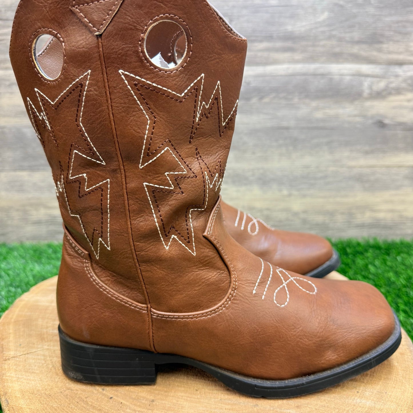 Wonder Nation Youth - Size 4 - Brown Faux Leather Cowboy Boots 8421371
