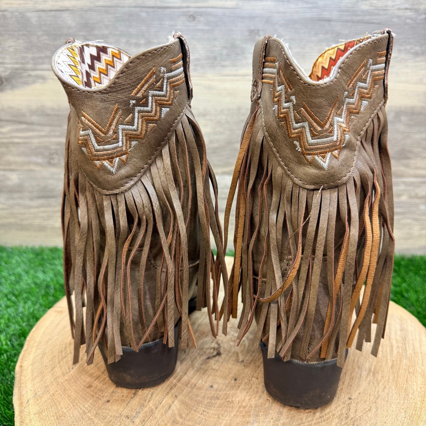 Roper Youth - Size 1 - Tan Fringe Faux Leather Cowboy Boots 1119