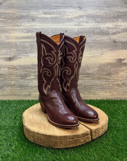 Braxtor Women - Size 6.5 - Vintage Burgundy Made in Spain Cowboy Boots Style 900