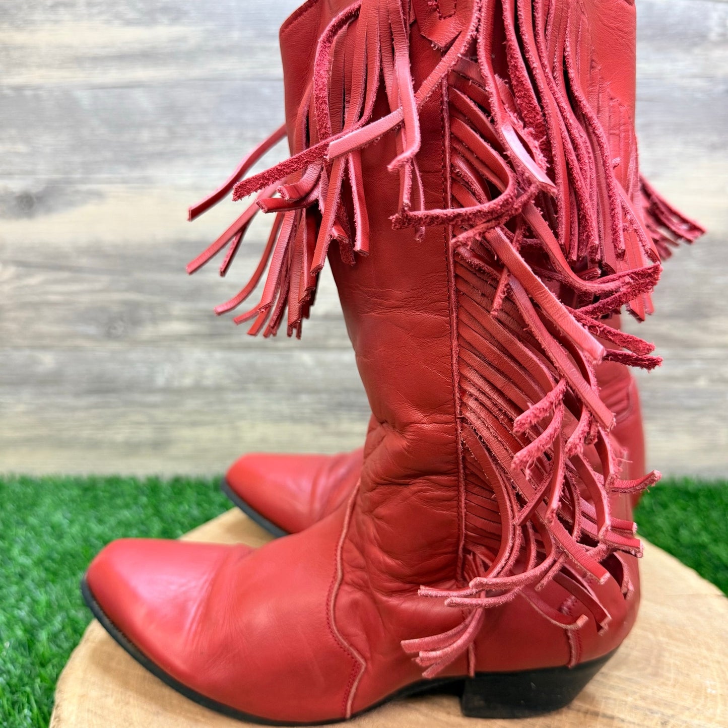 Oak Tree Farms Women - Size 7 - Red Fringe Western Cowboy Boots