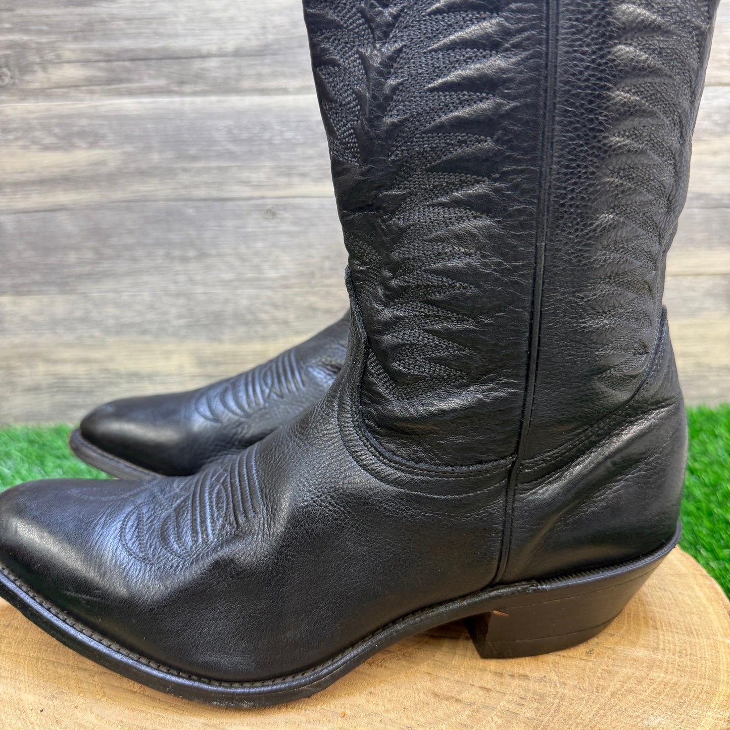 Boulet Men - Size 9.5E - Black Deer Leather Cowboy Boots Style 9502