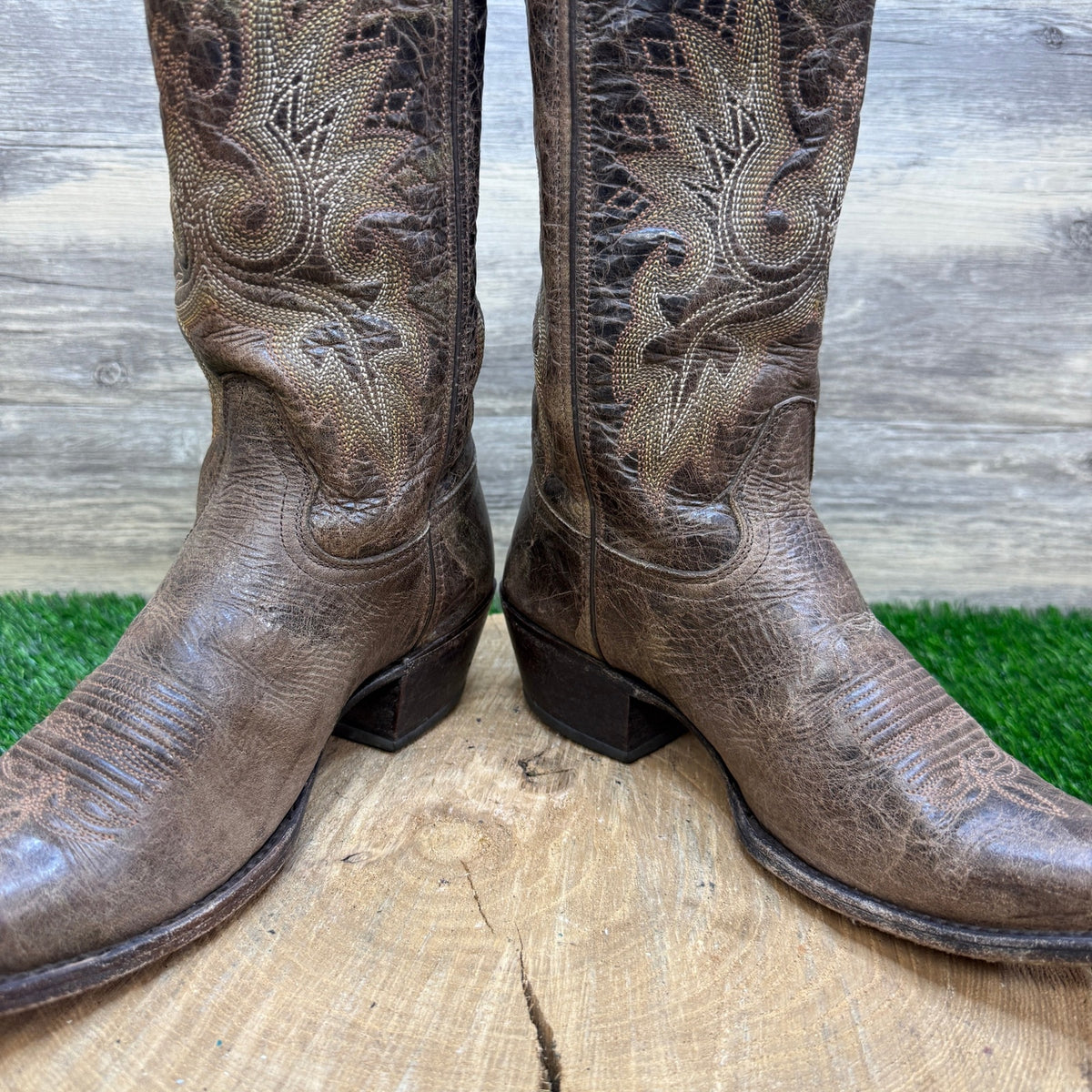 Double H Women - Size 7.5M - Distressed Taupe Snip Toe Cowboy Boots Style DH5223