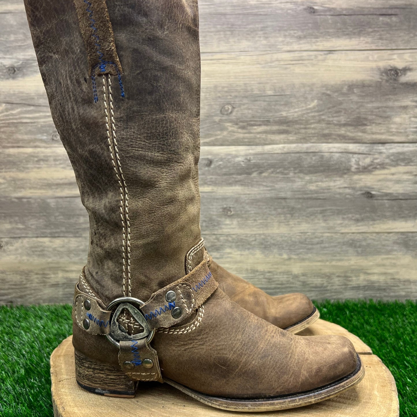 BedStu Women - Size 6.5 - Brown Harness Tall Square Toe Cowboy Boots