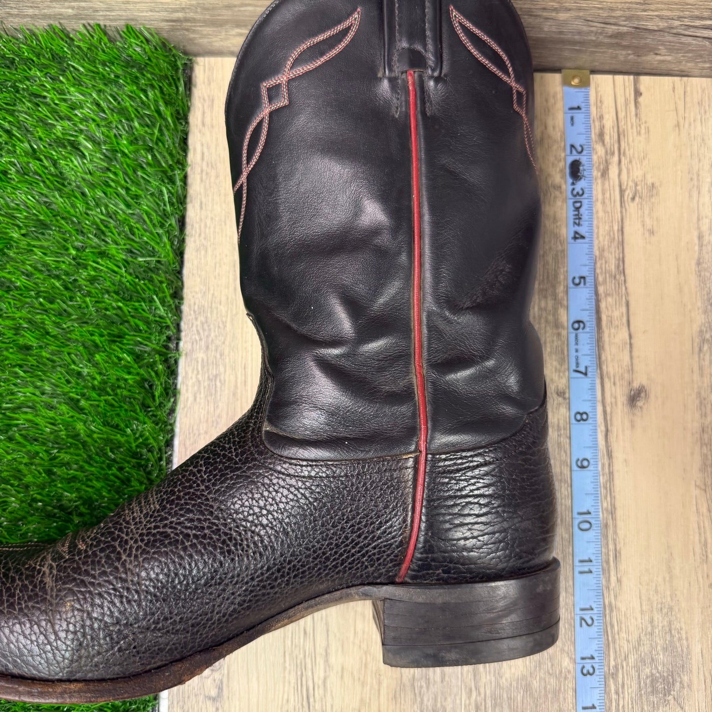 Tony Lama Men - Size 10EE - Black Bullhide Red Stitch Cowboy Boots Style 2022