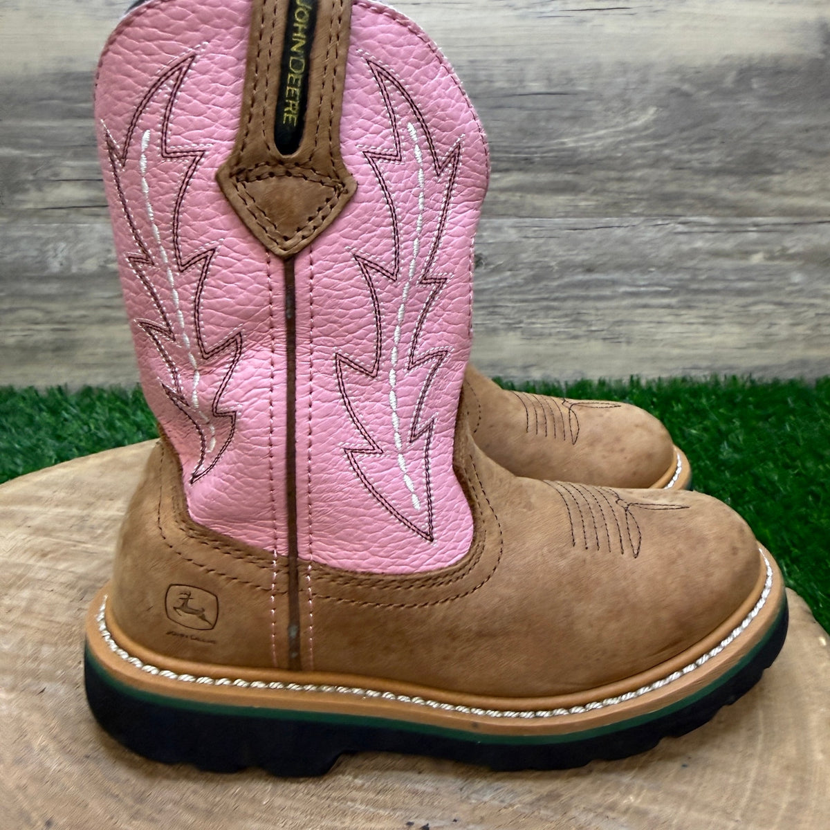 John Deere Youth - Size 12M - Pink/Tan Western Cowboy Boots Style JD2185