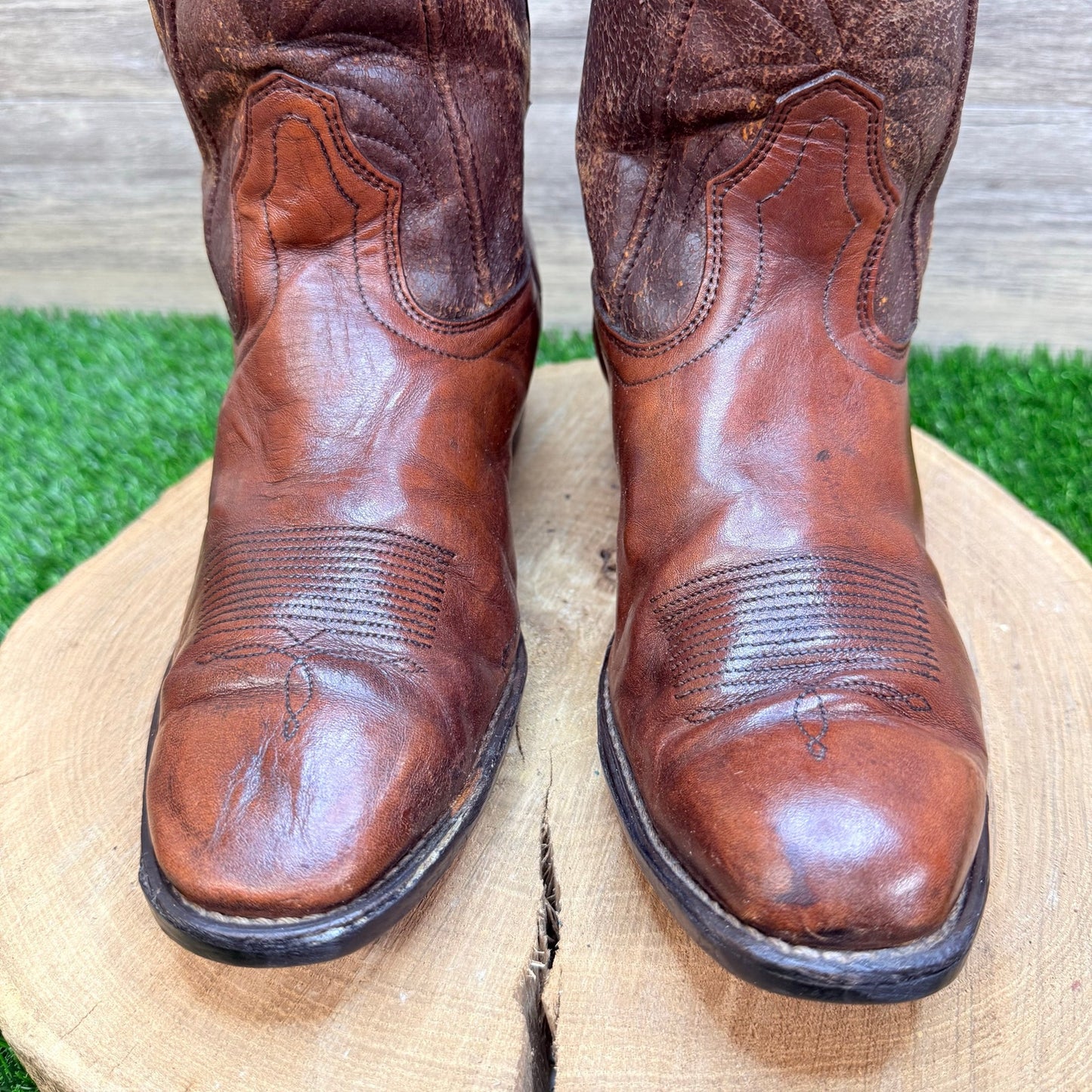 Acme Men - Size 8EW - Vintage Marbled Brown Western Cowboy Boots 8304