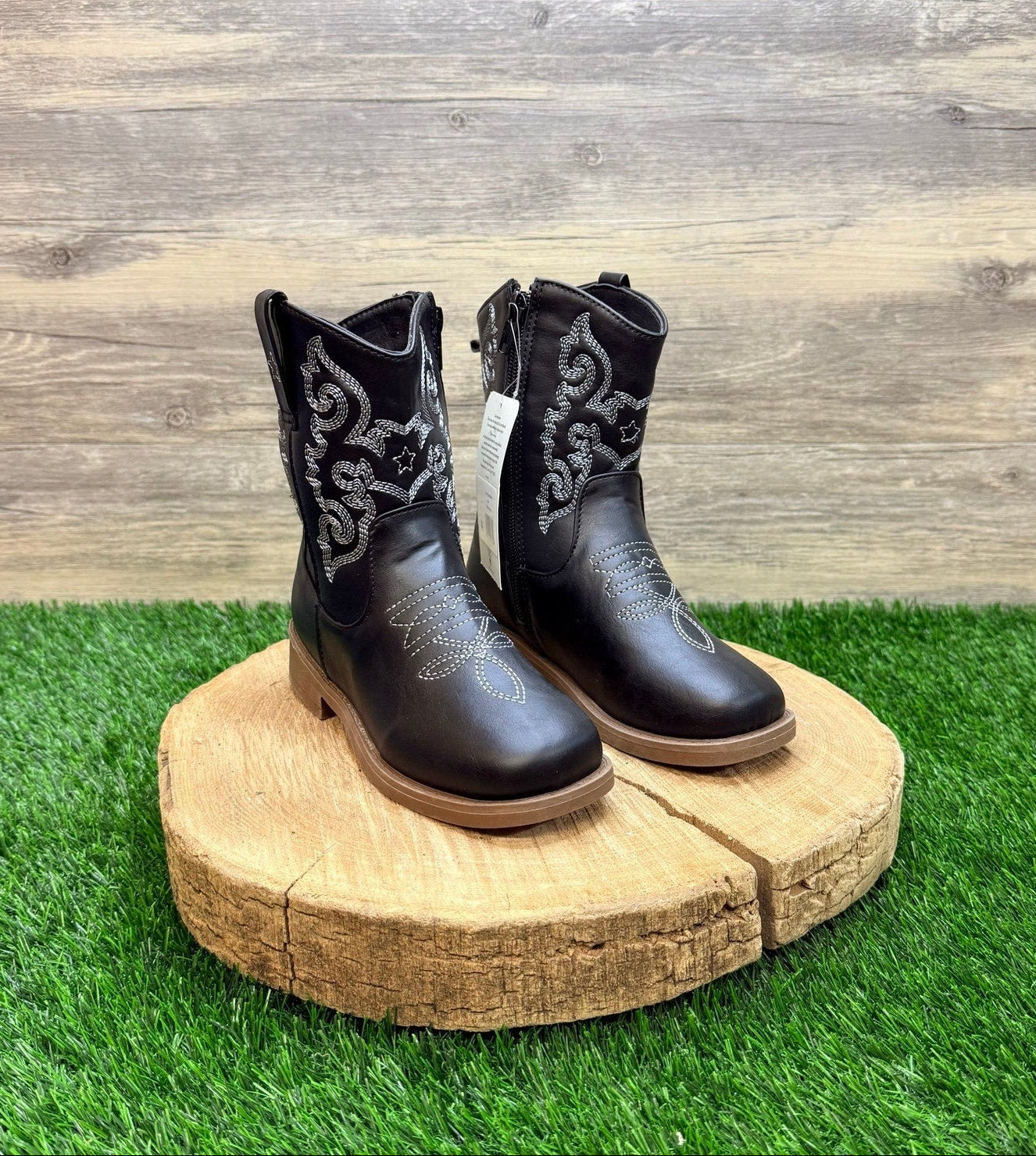 NEW Pawz Youth - Size 1 - Black Western Faux Leather Cowboy Boots