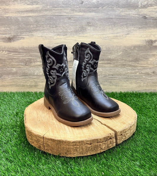 NEW Pawz Youth - Size 1 - Black Western Faux Leather Cowboy Boots