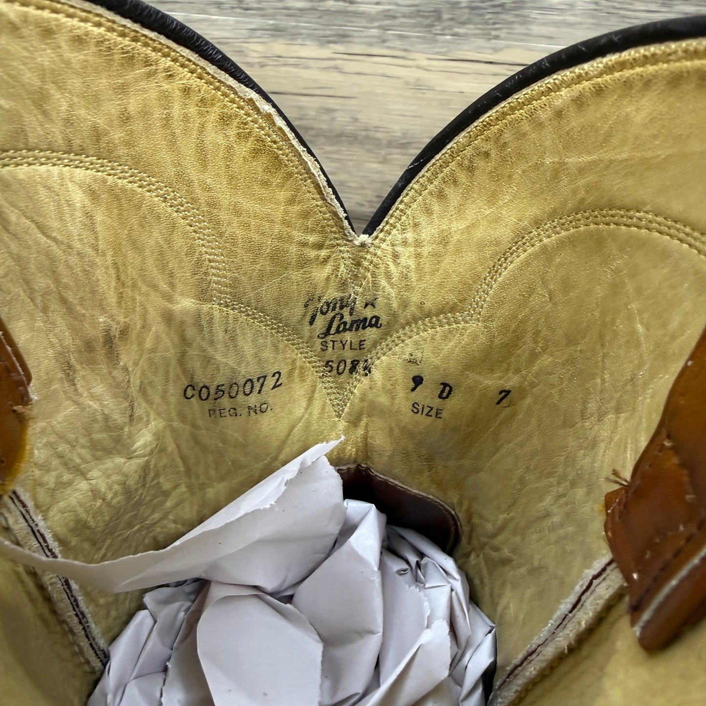 Tony Lama Men - Size 9D - Vintage Marbled Tan Western Cowboy Boots 5085