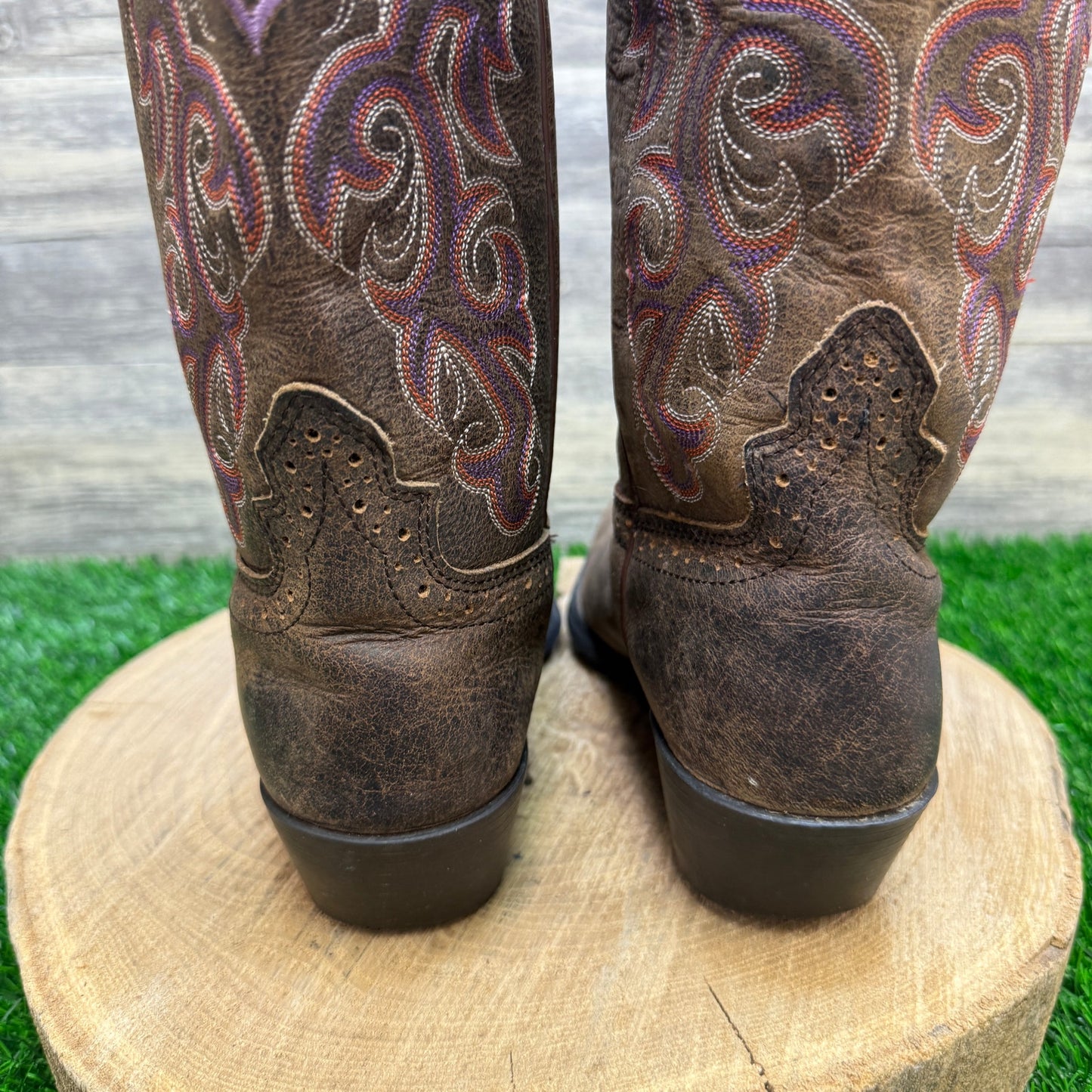 Justin Women - Size 9 - Brown/Purple Snip Toe Cowboy Boots