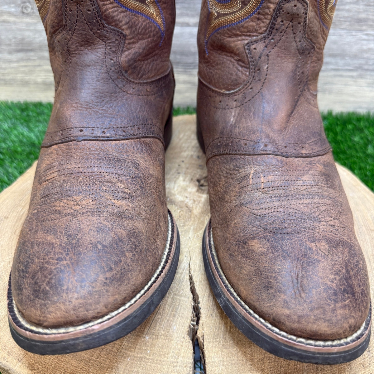 Justin Men - Size 10.5D - Brown/Blue Stampede Western Cowboy Boots Style 7200