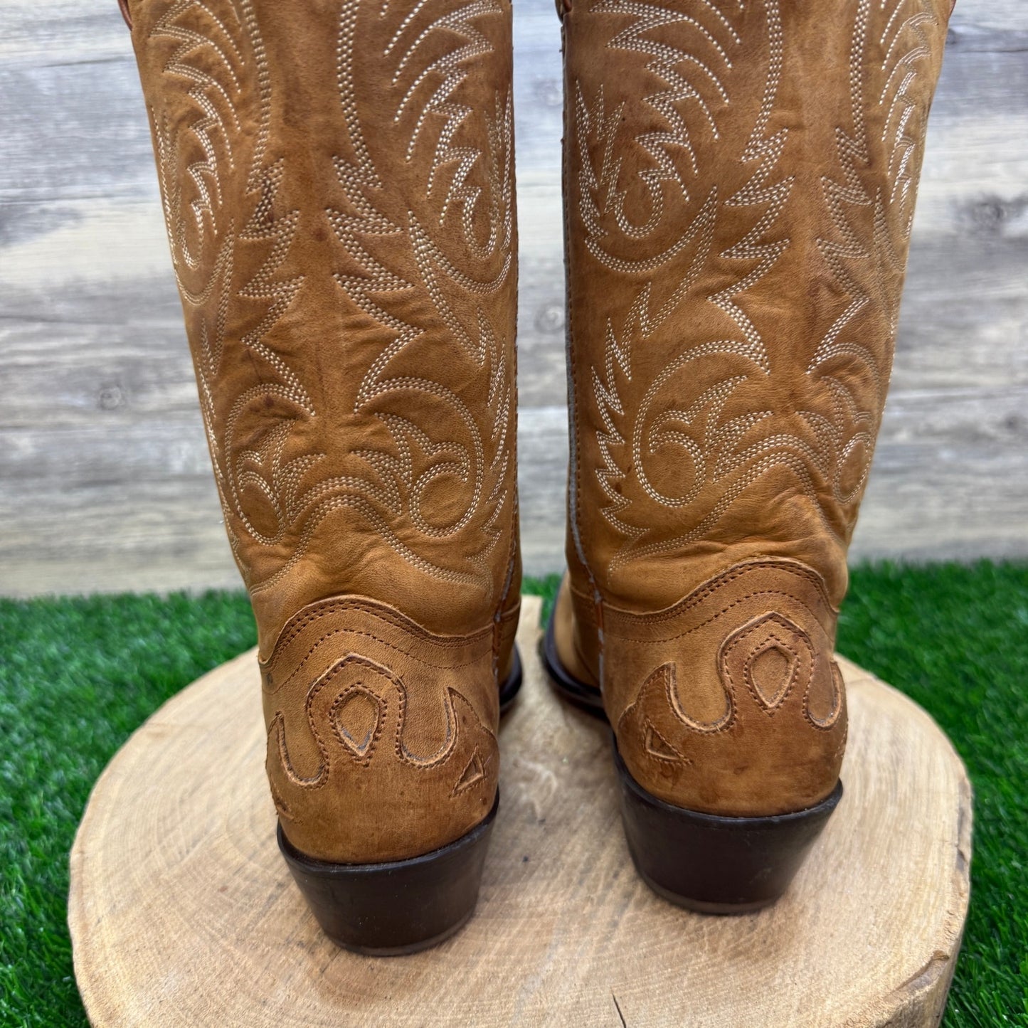 Durango Women - Size 7.5M - Tan Flame Design Western Cowboy Boots Style RD5302