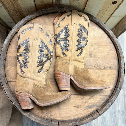 Miss Capezio Women - Size 6.5M - Tan Butterfly Western Cowboy Boots L486