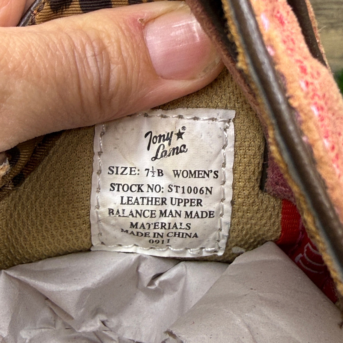 Tony Lama Women - Size 7.5B - Brown/Red Square Toe Cowboy Boots ST1006N