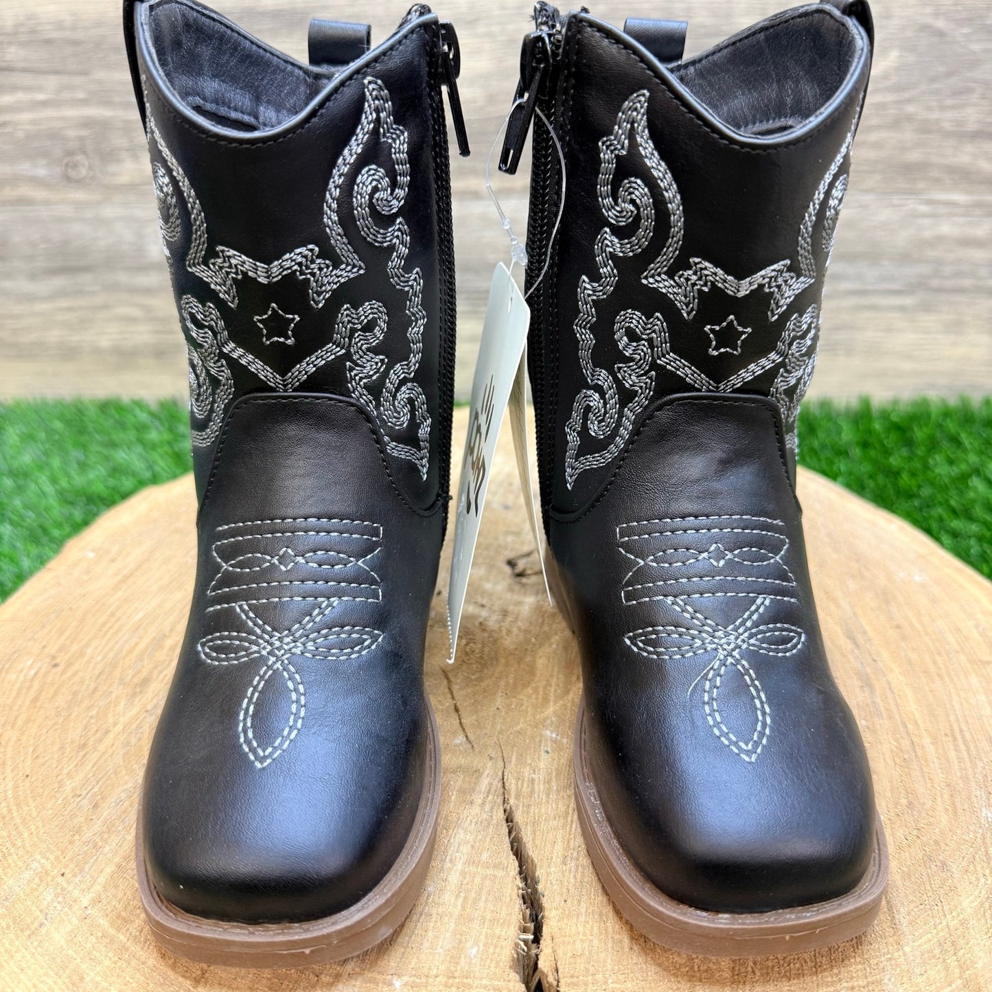 NEW Pawz Youth - Size 8 - Black Western Faux Leather Cowboy Boots