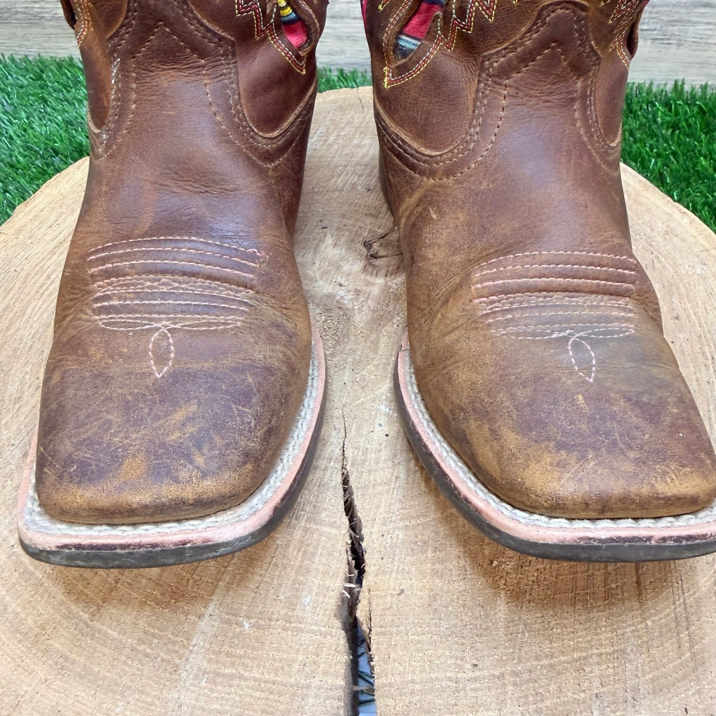 Ariat Women - Size 2 - Brown / Pink QuickDraw Ventek Square Cowboy Boots 10027306