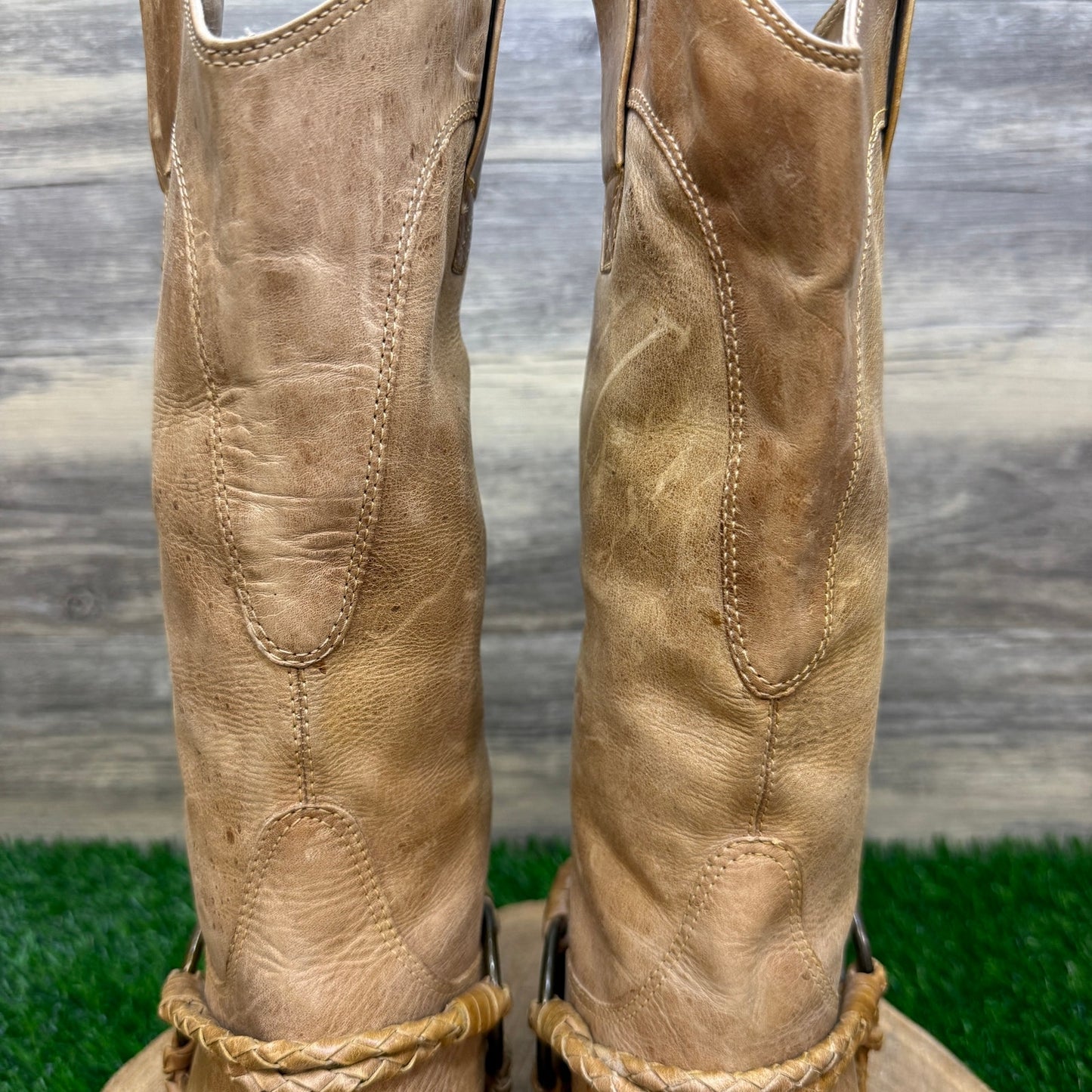 Penny Loves Kenny Women - Size 7.5M - Tan Strappy Cowboy Boots Style Lariat