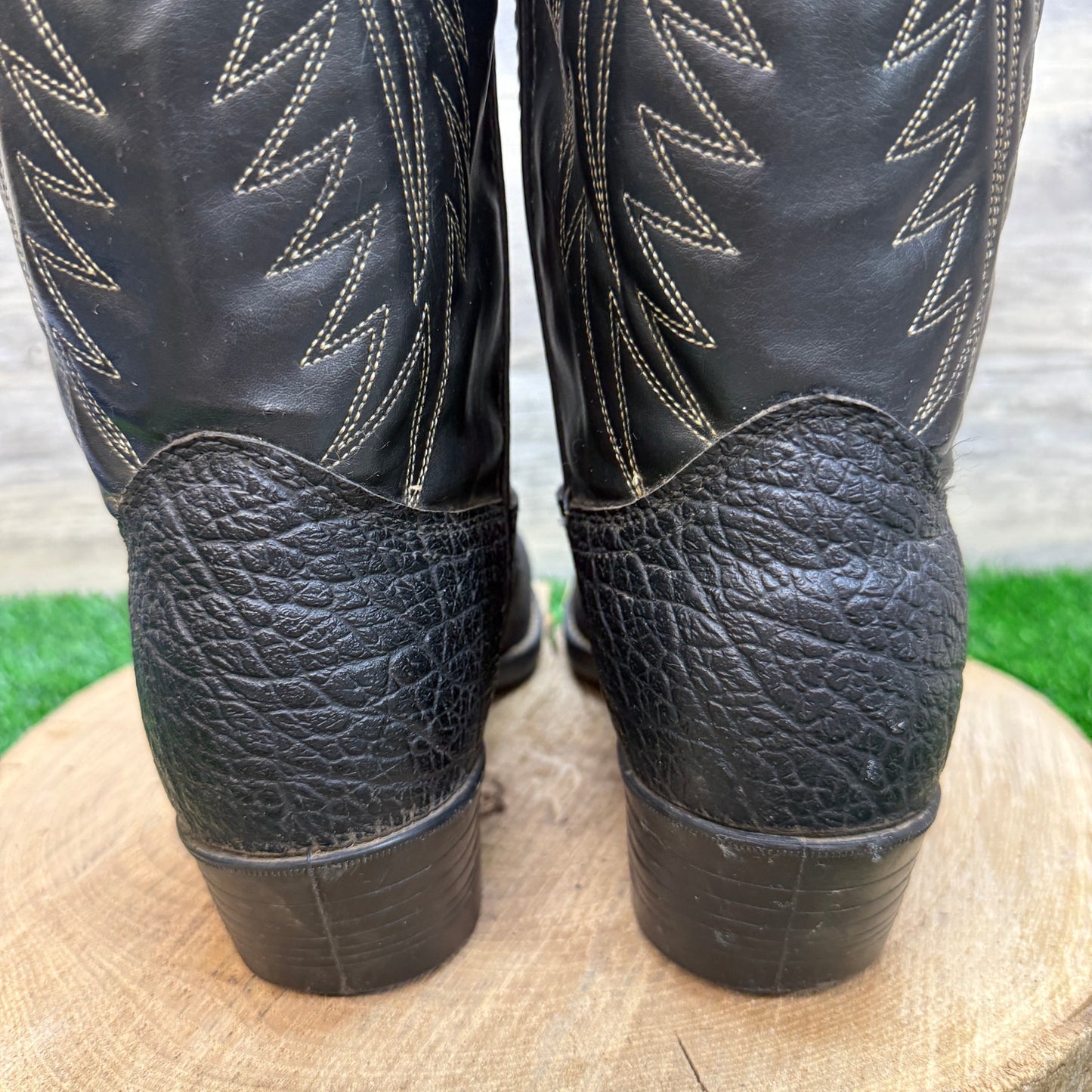 Bronco Men - Size 10.5EE - Vintage Black Faux Print/Leather Cowboy Boots 1750