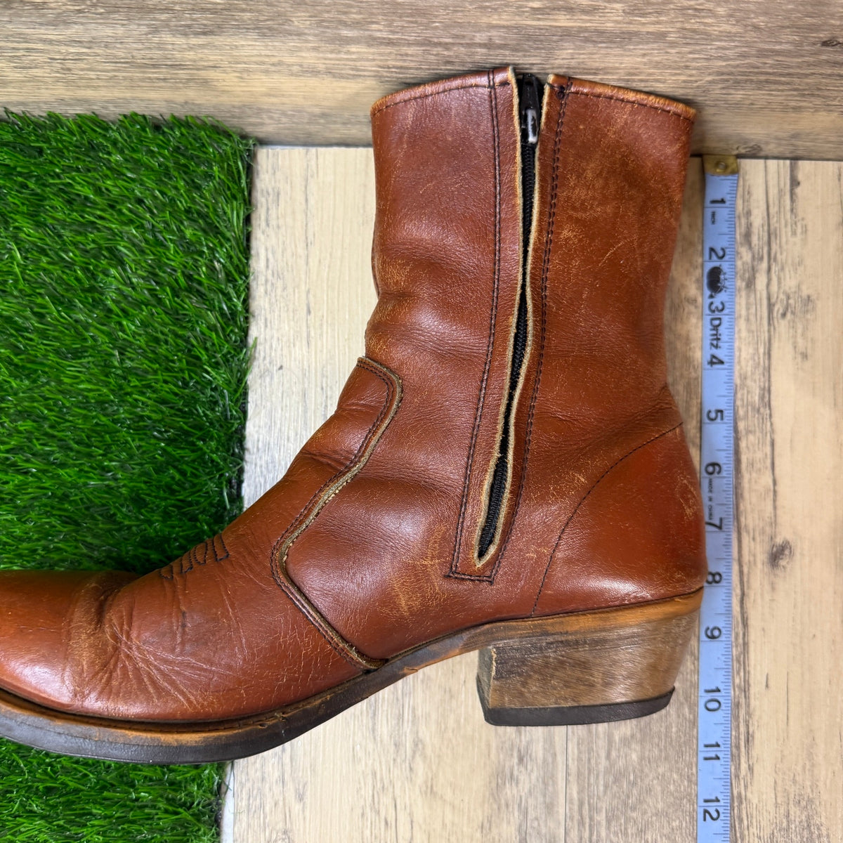Wild Country Men - Size 12 - Cognac Leather Zipper Ankle Western Cowboy Boots