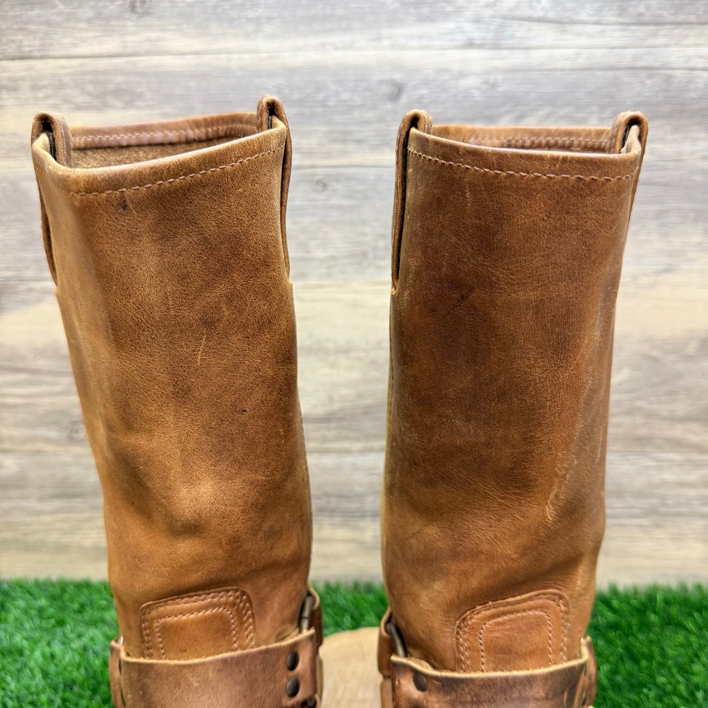 Frye Women - Size 6.5M - Tan Harness Moto Cowboy Boots 77300