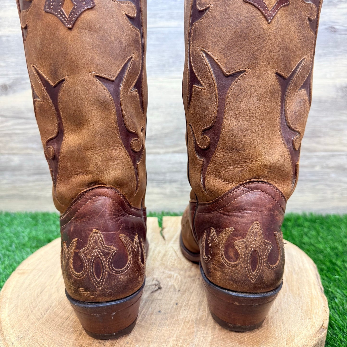 Boulet Women - Size 6.5C - Two Tone Brown Flame Western Cowboy Boots 0157