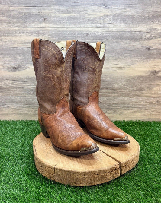 Durango Men - Size 10.5EE - Vintage Marbled Brown Toe Plate Cowboy Boots 15072