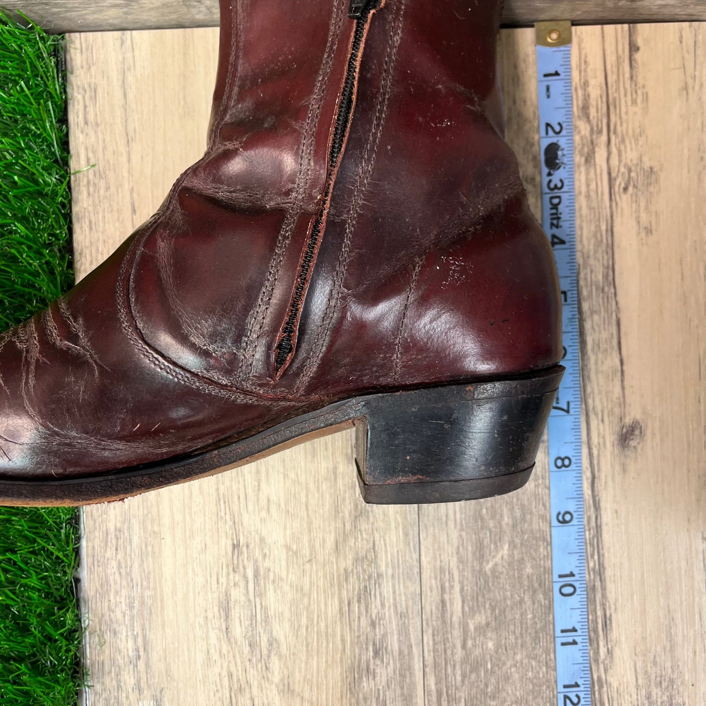 Unknown Men - Size 10D - Vintage Burgundy Square Toe Ankle Zipper Boots 2680