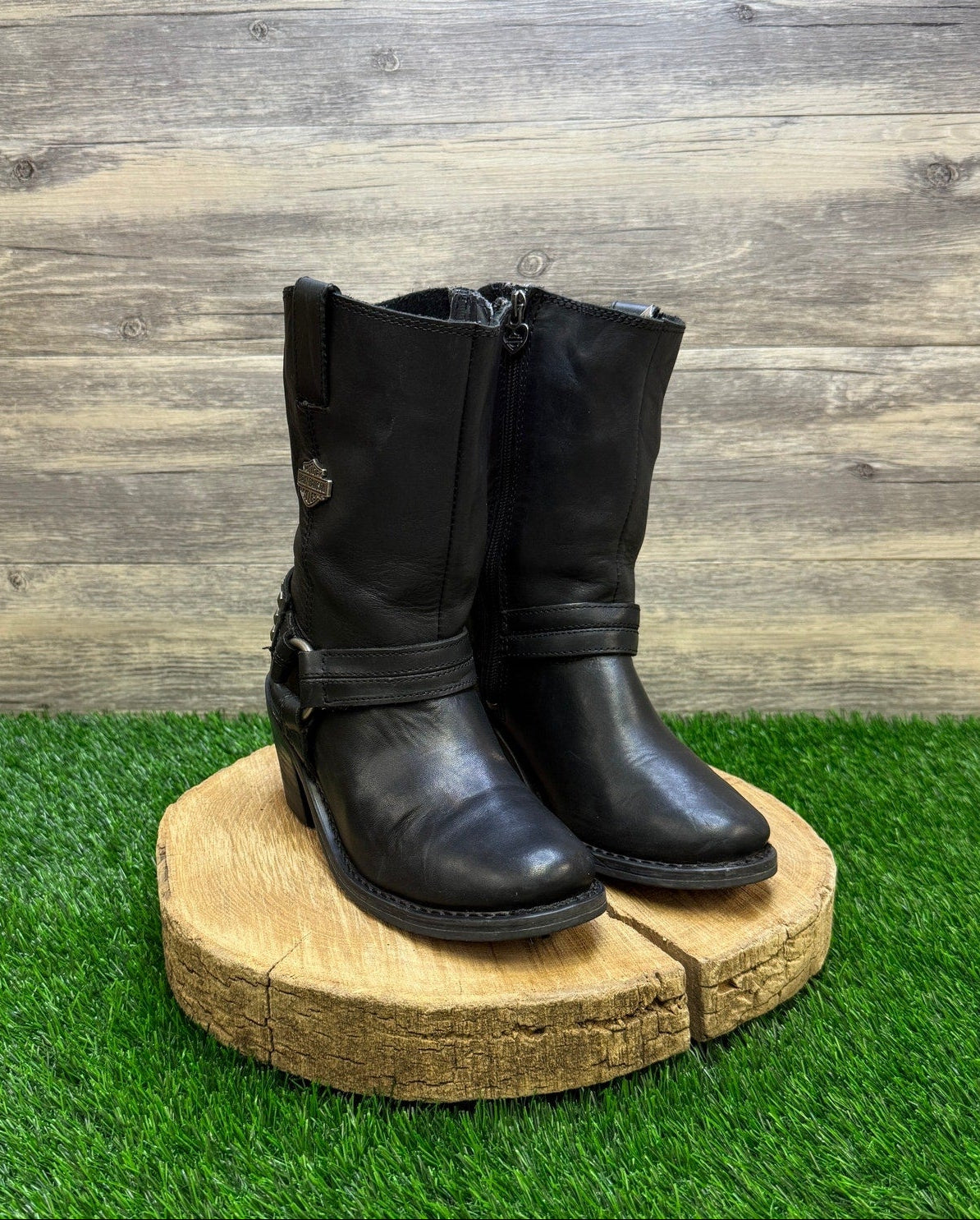 Harley Davidson Women - Size 6 - Black Harness Zipper Boots Style 85161