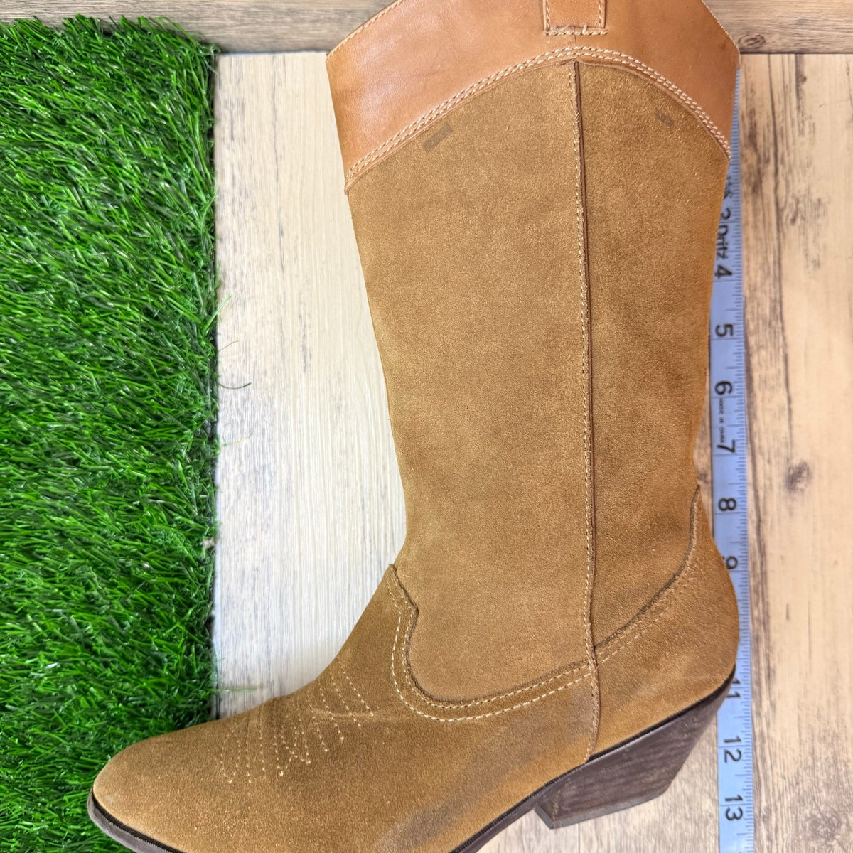 Reba Women - Size 6.5M - Khaki Suede Western Cowboy Boots Rodeo