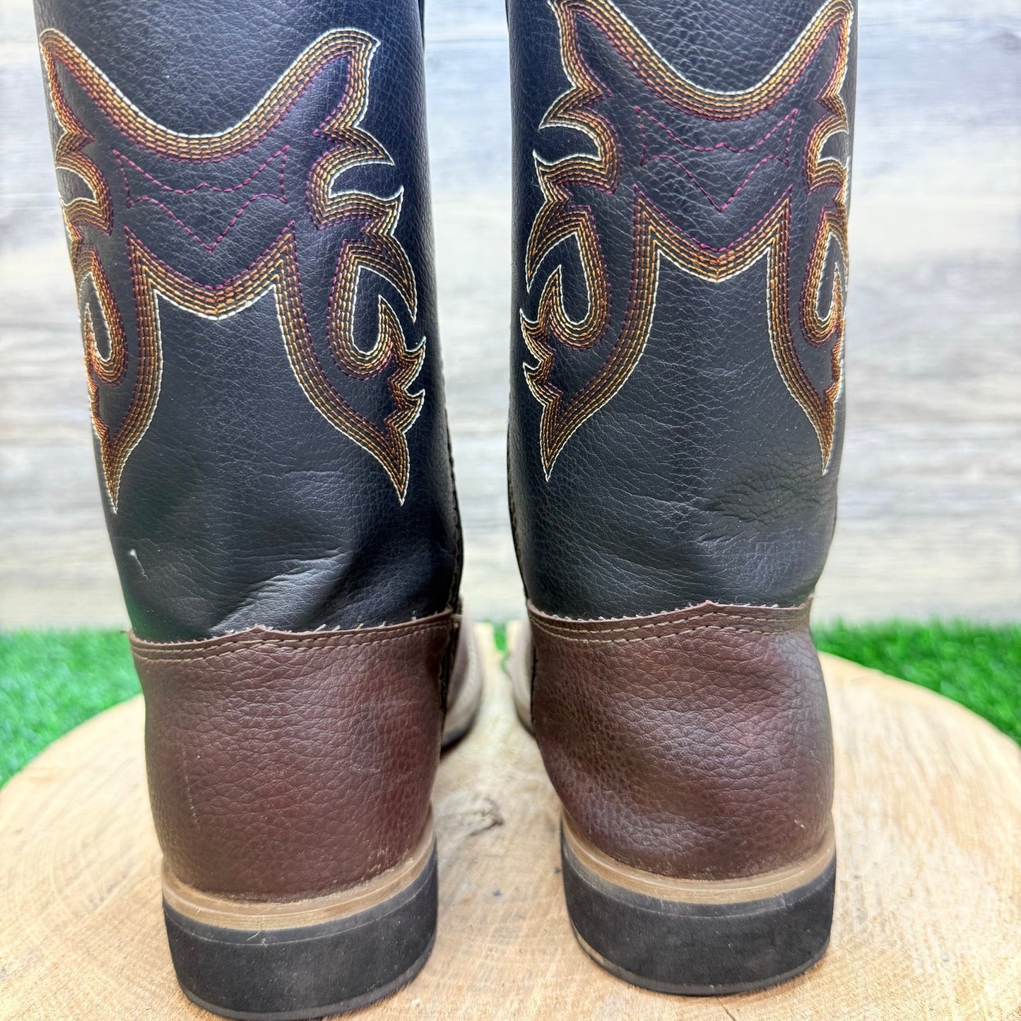 Magellan Outdoors Youth - Size 3 - Brown / Black Square Faux Cowboy Boots 167252