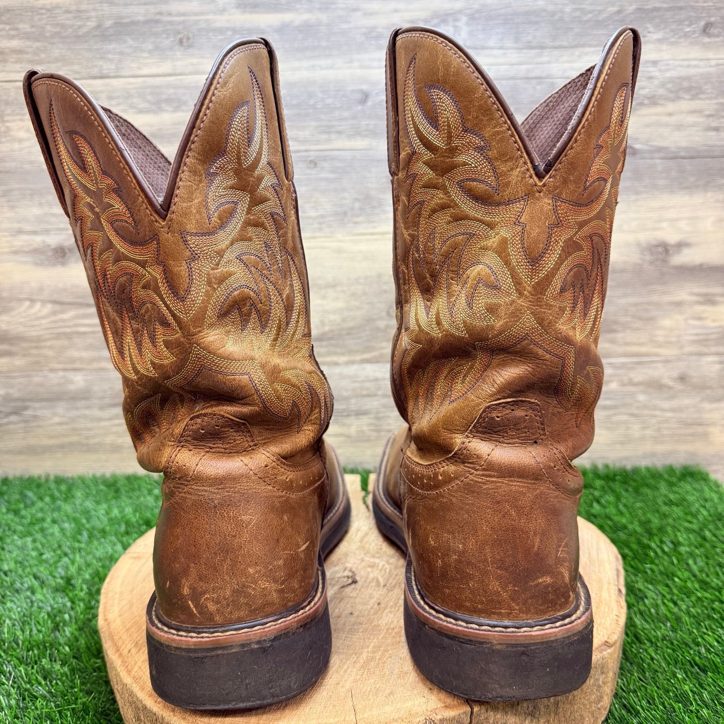 Justin Men - Size 13D - Brown Stampede Work Square Toe Cowboy Boots SE4681