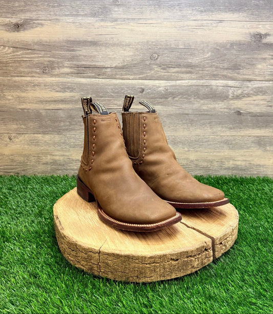 Los Altos Women - Size 8 - Tan Soft Leather Square Toe Ankle Boots 7285