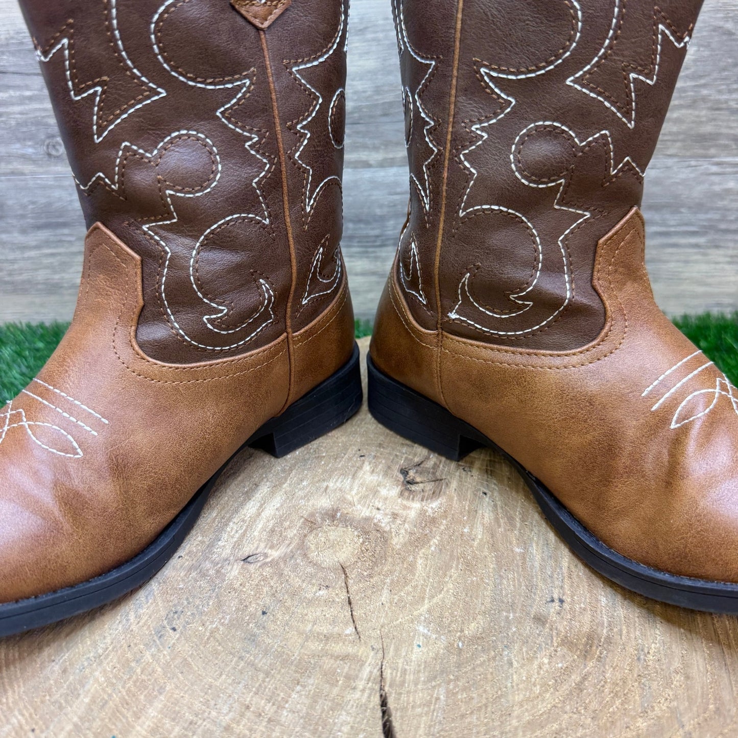 Wonder Nation Youth - Size 3 - Brown Square Toe Faux Leather Cowboy Boots 17751
