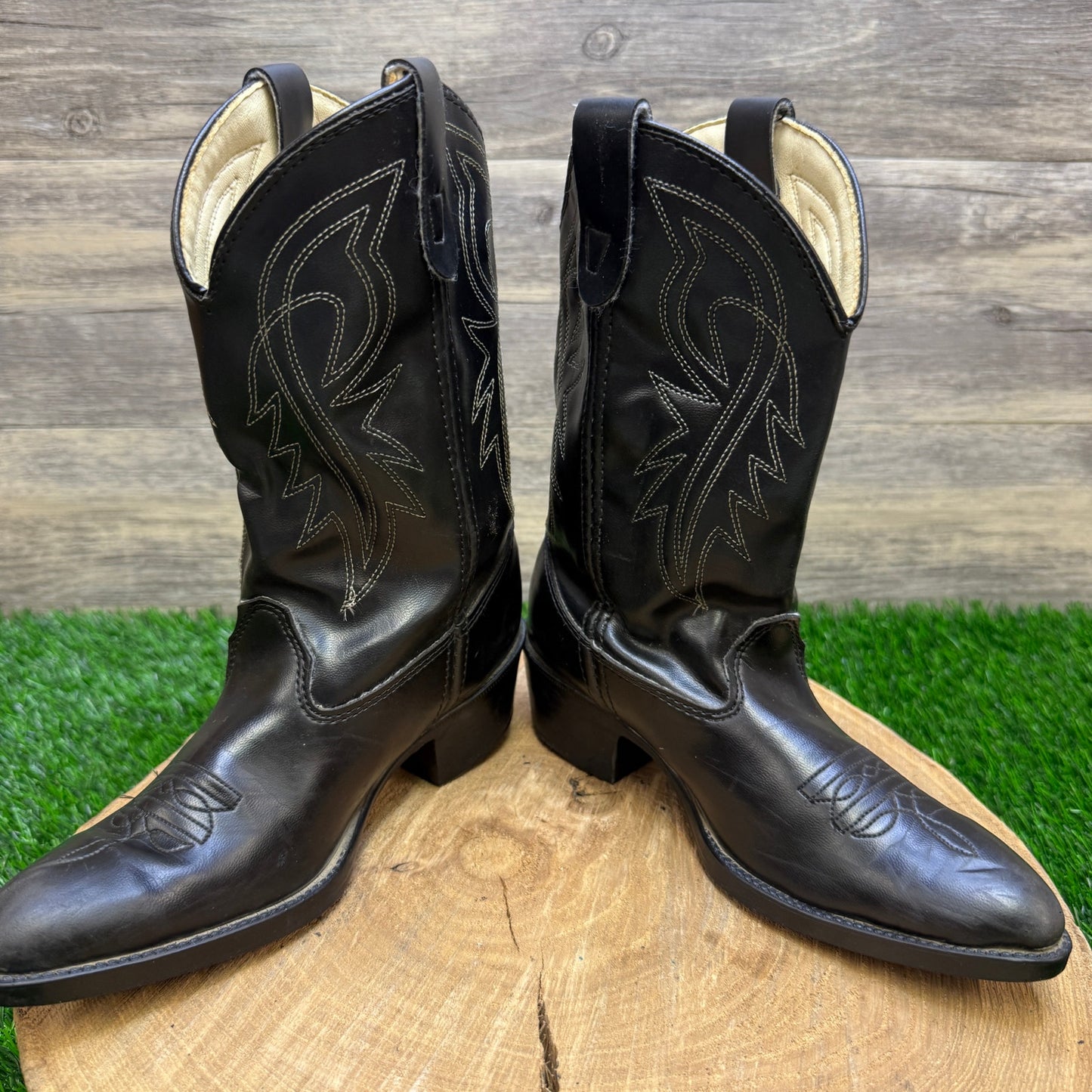 Texas Youth - Size 1D - Vintage Black Faux Leather Cowboy Boots Style C1890
