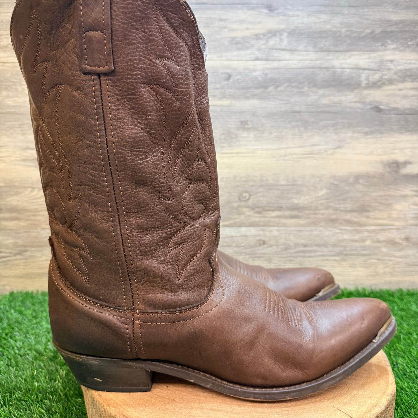 Masterson Men - Size 14D - Brown Tooled Toeplate Western Cowboy Boots RB886