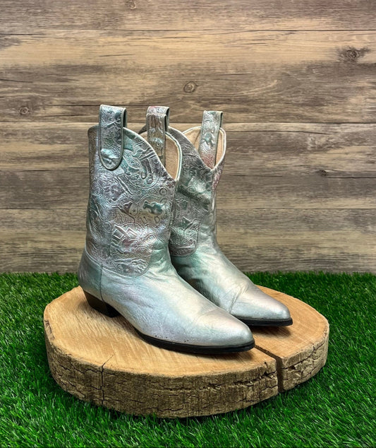 Steve Fleming Women - Size 7.5B - Metallic Green Rodeo Design Cowboy Boots
