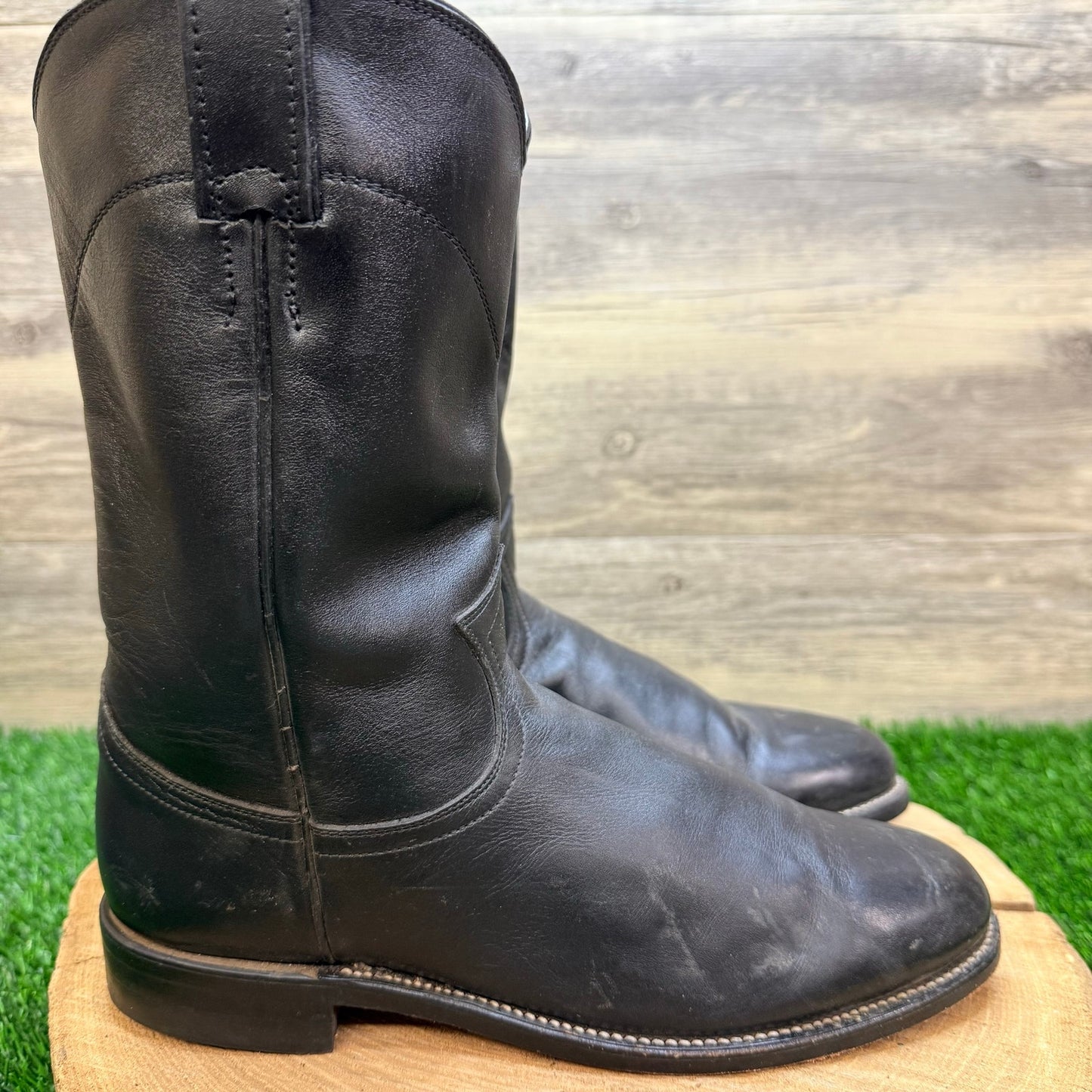 Justin Women - Size 7C - Vintage Black Roper Western Cowboy Boots Style L3703
