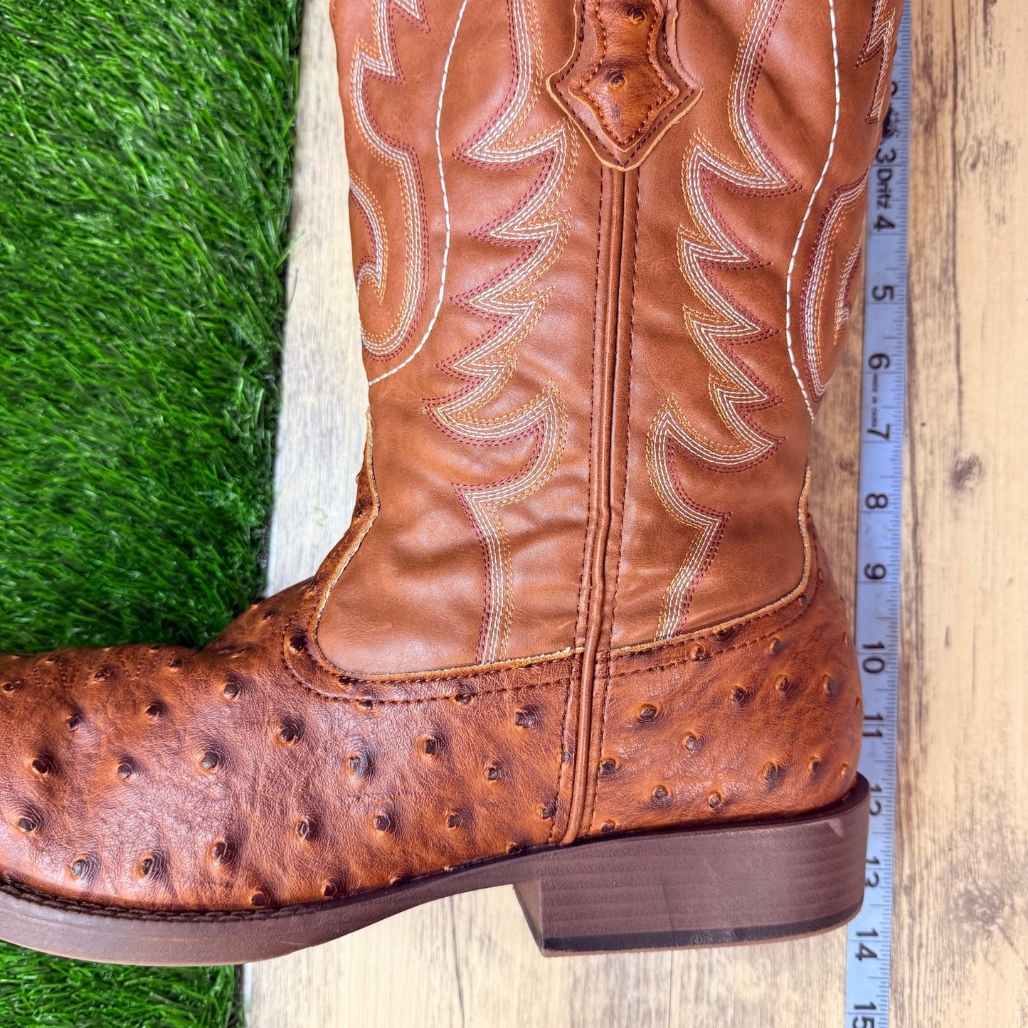 Roper Men - Size 13 - Brown Faux Ostrich Leather Square Toe Cowboy Boots 0807