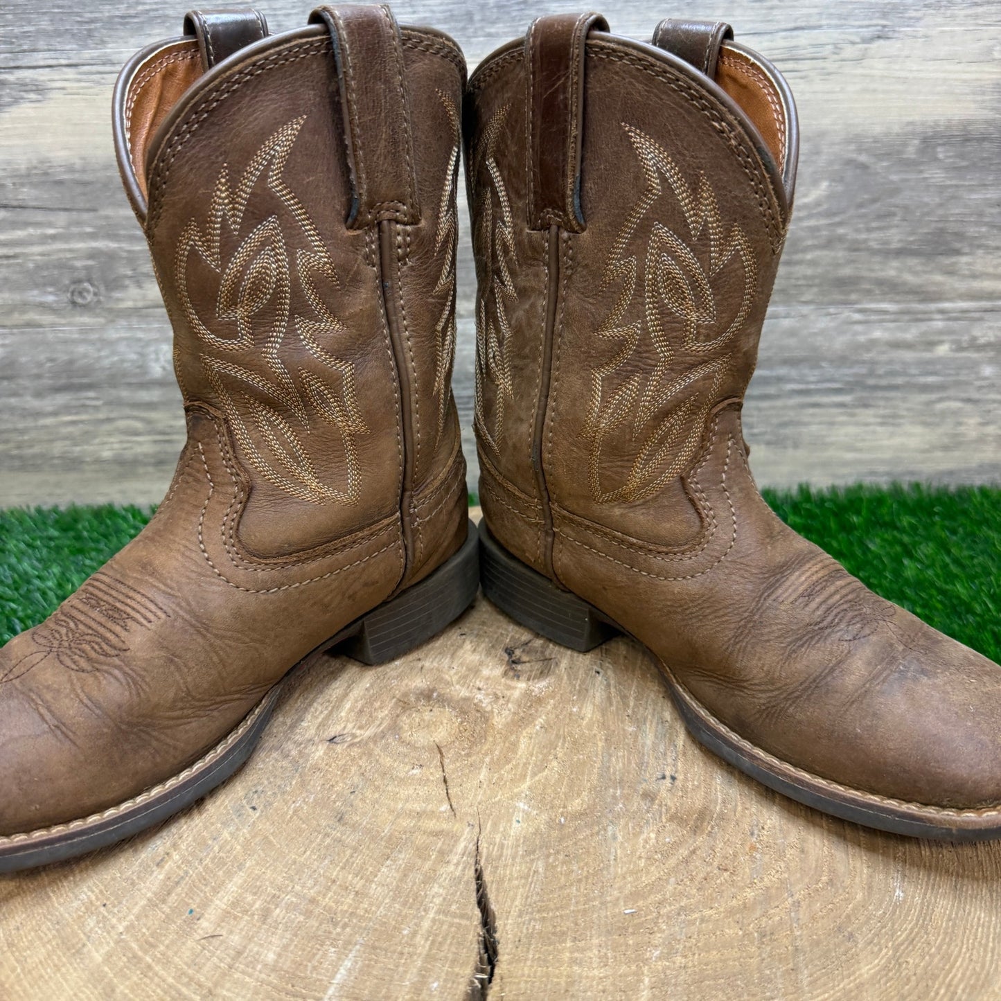 Justin Youth - Size 2D - Brown Square Toe Cowboy Boots Style JK7510
