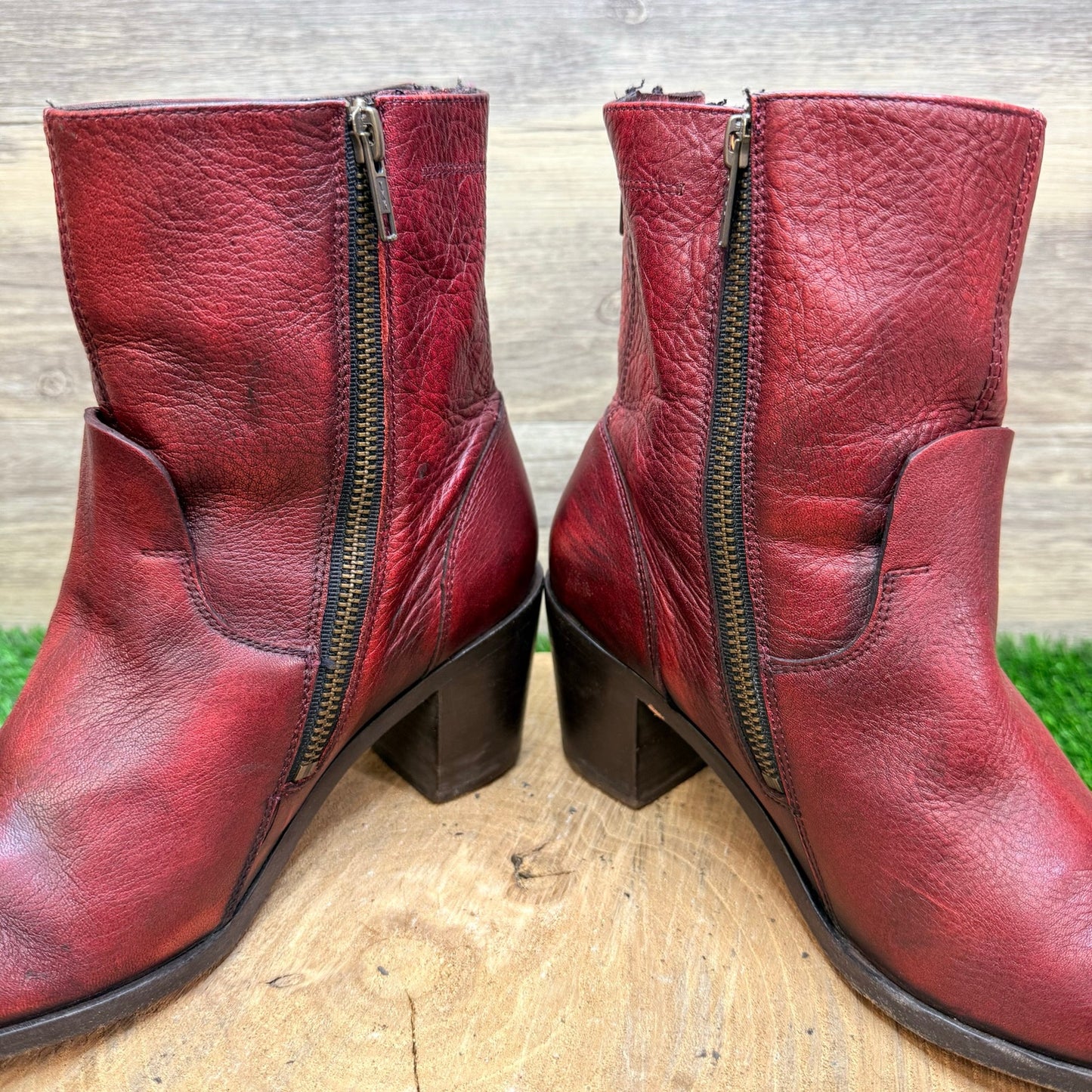 Dolce Vita Women - Size 9 - Distressed Red Ankle Dual Zipper Boots