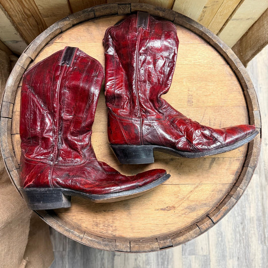 Justin Men - Size 9D - Red Glossy Eel Skin Cowboy Boots J31180