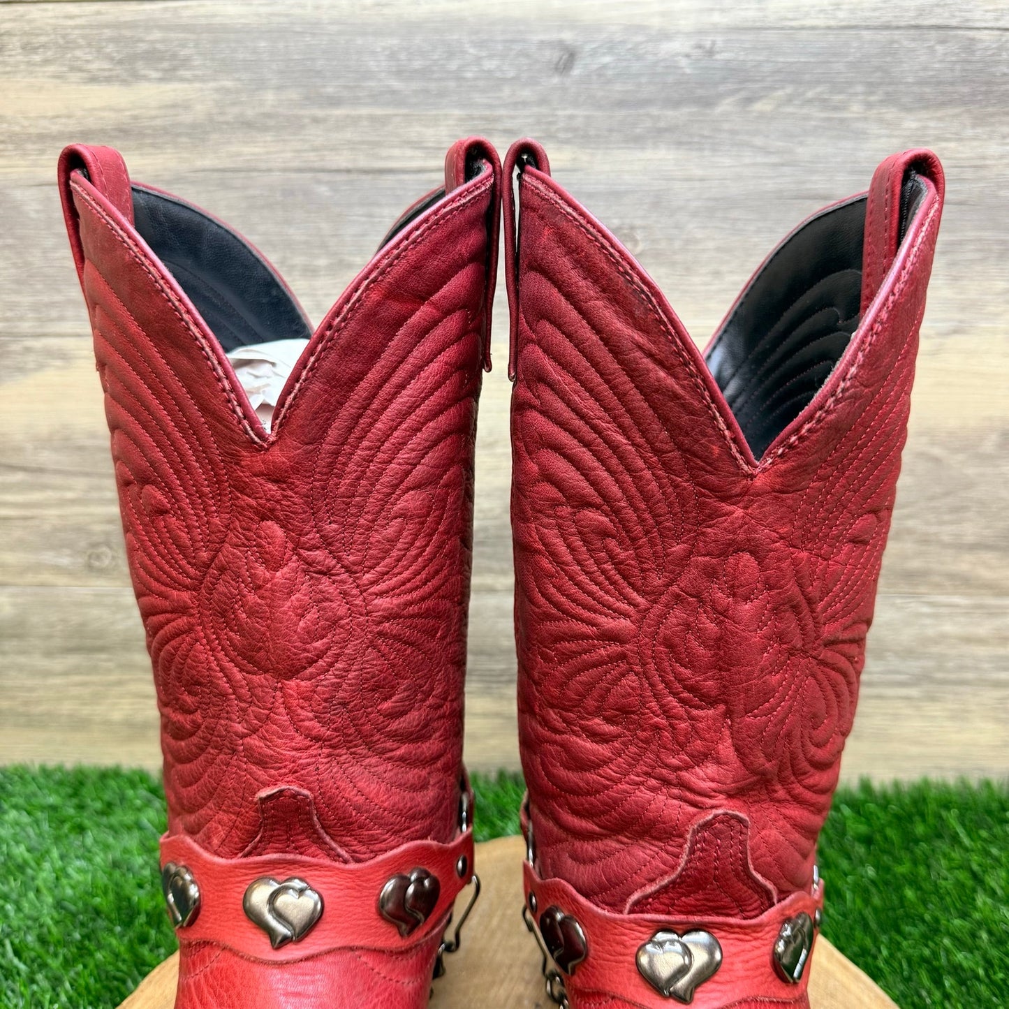Masterson Women - Size 8M - Red Heart Harness Western Cowboy Boots Style RB7483
