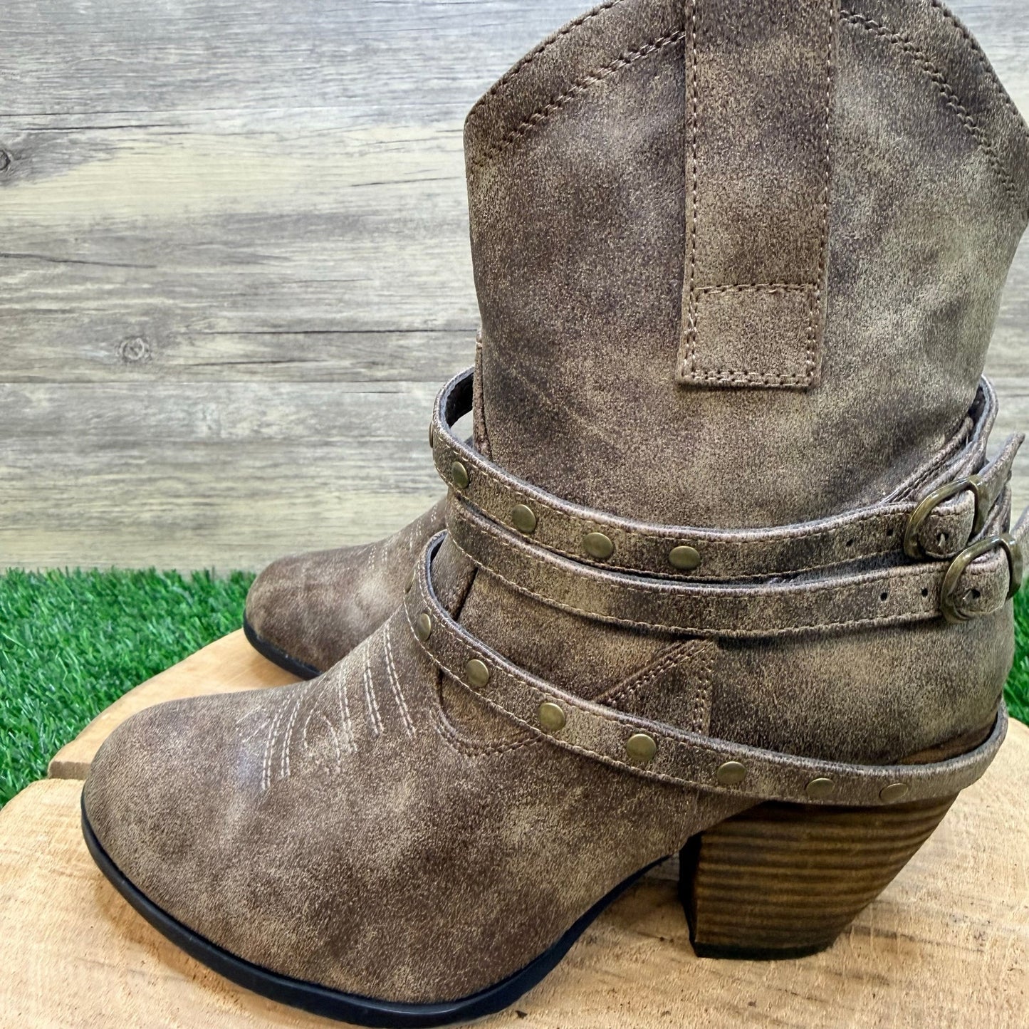 Cato Women - Size 7 - Brown Buckle Zipper Ankle Faux Leather Boots