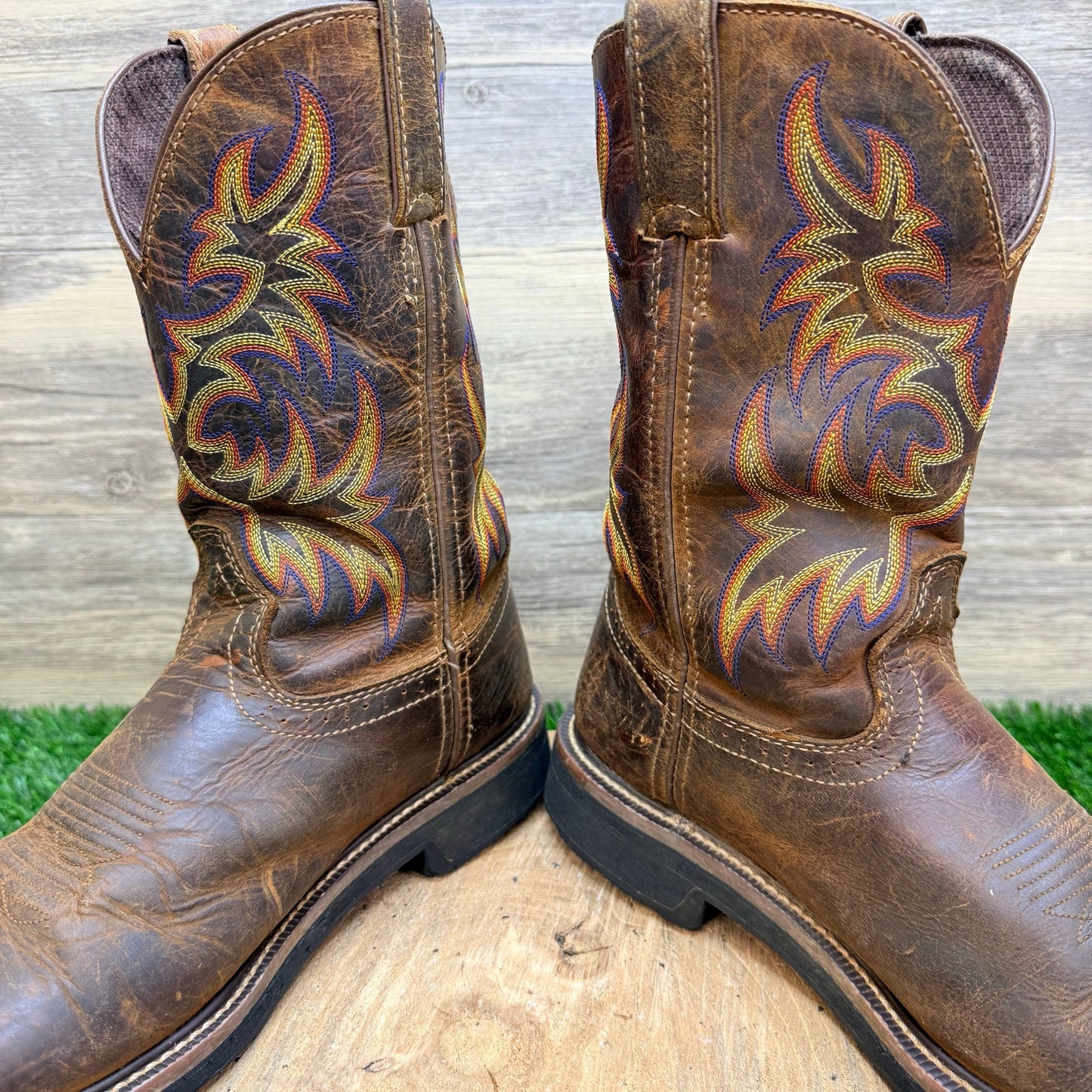 Justin Men - Size 8.5D - Driller Brown Square Toe Work Cowboy Boots WK4681