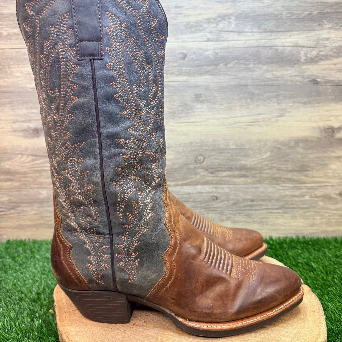 JB Dillon Men - Size 9EE - Brown / Green-Blue Western Cowboy Boots JB1200