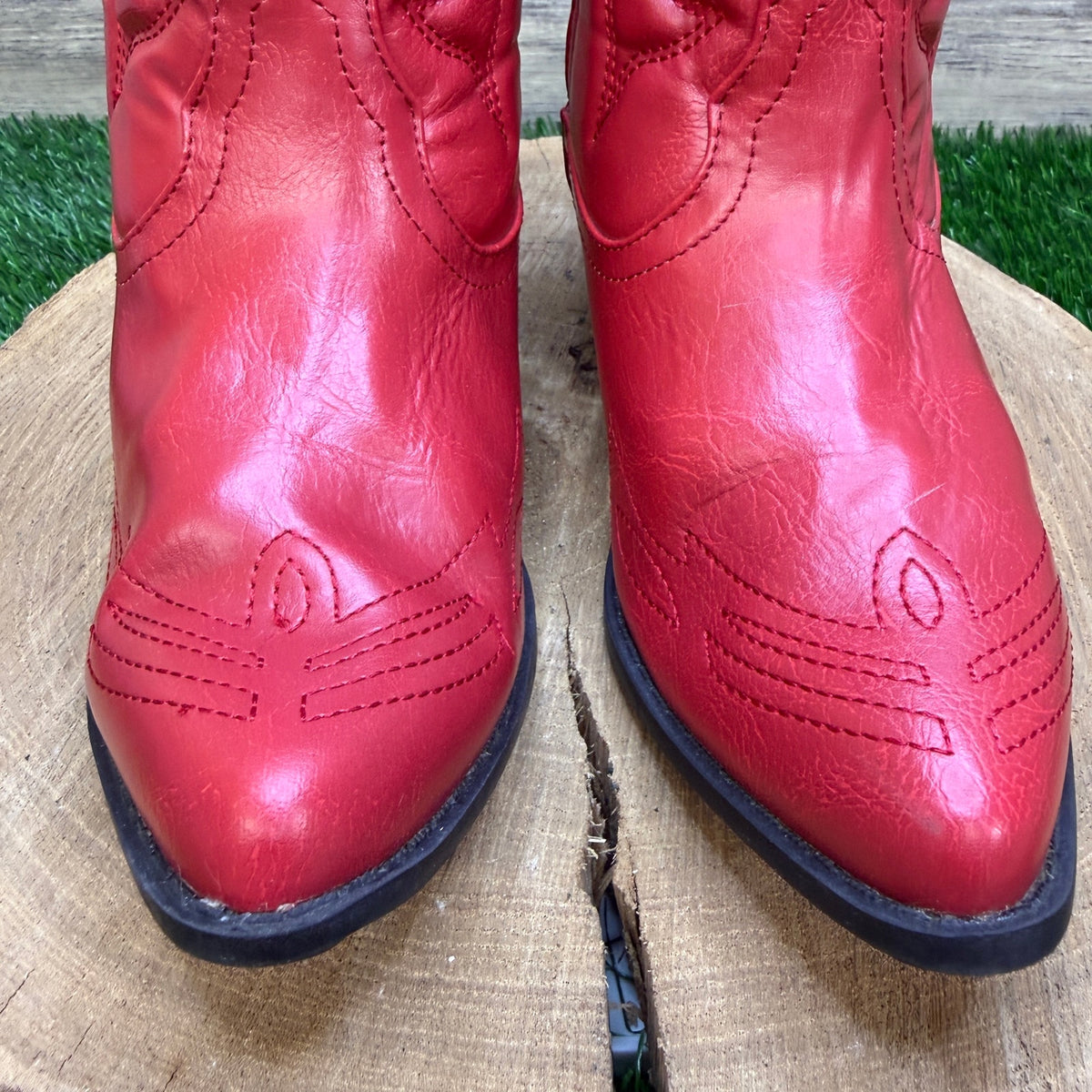 Soda Women - Size 7.5 - Red Faux Leather Ankle Boots