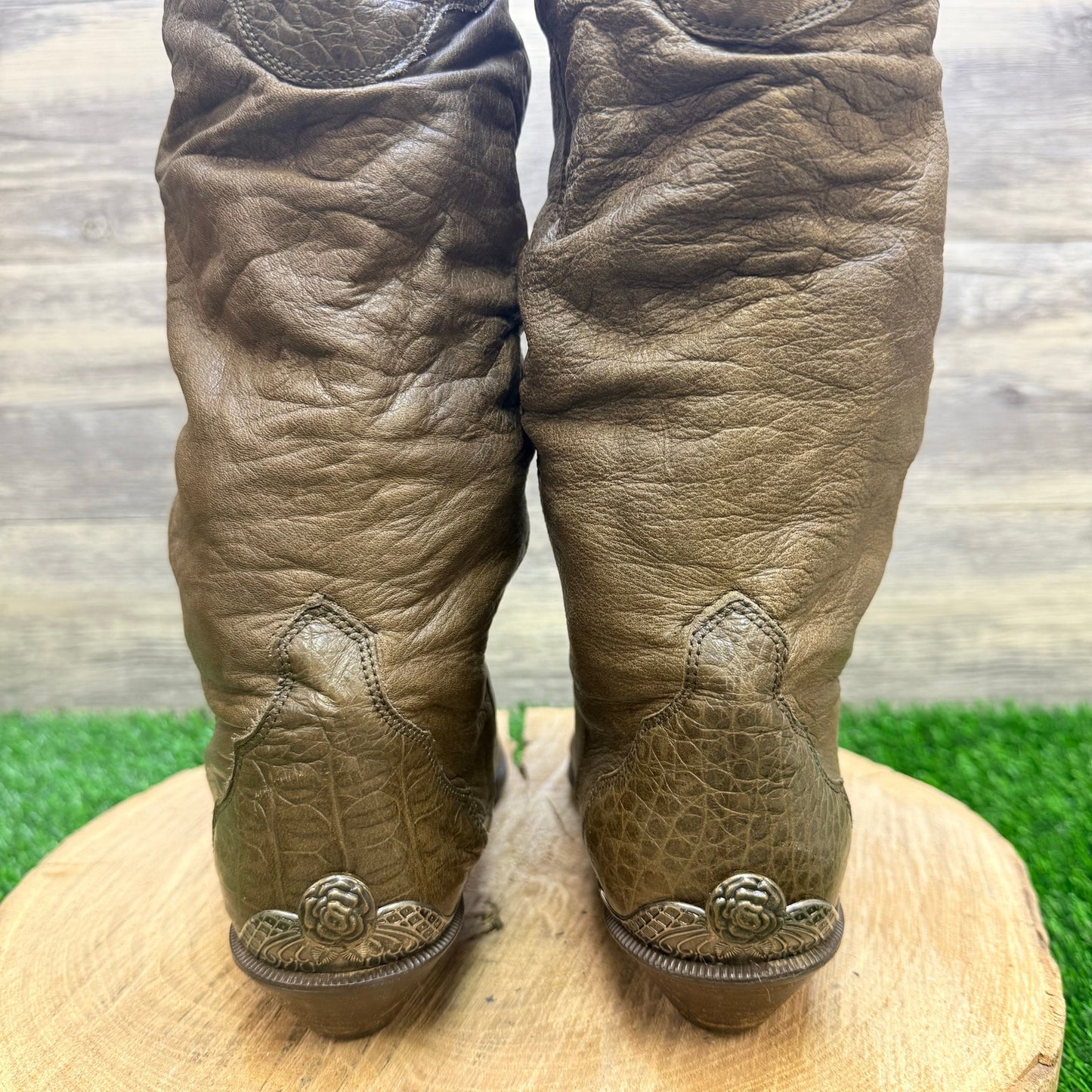 Zodiac Women - Size 6.5 - Brown Gator Print Toe Plate Slouch Cowboy Boots