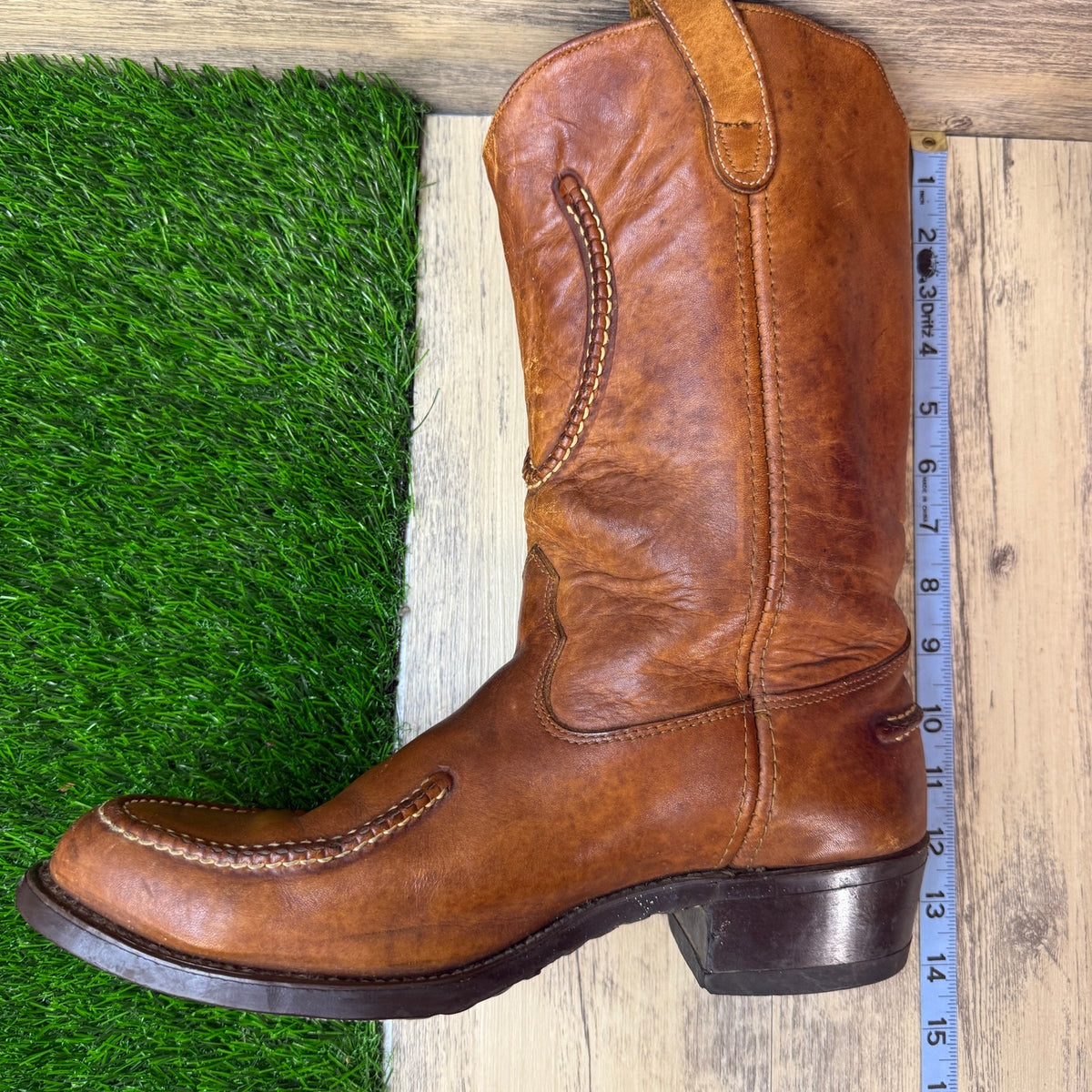 Double H Men - Size 11EE - Vintage Saddle Brown Braided Cowboy Boots 77385474